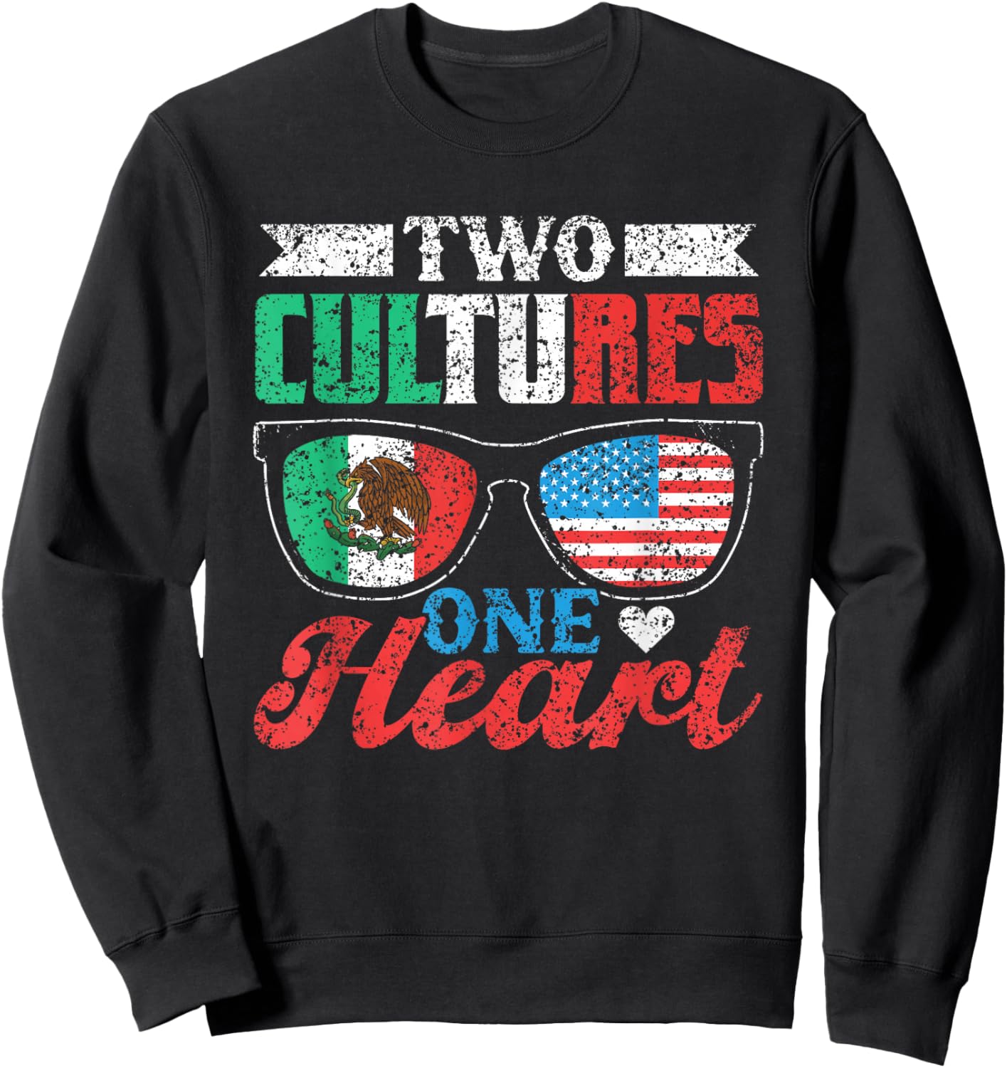 Two Cultures One Heart Usa Mexico America Mexican American Sweatshirt - Sweatshirt | Black