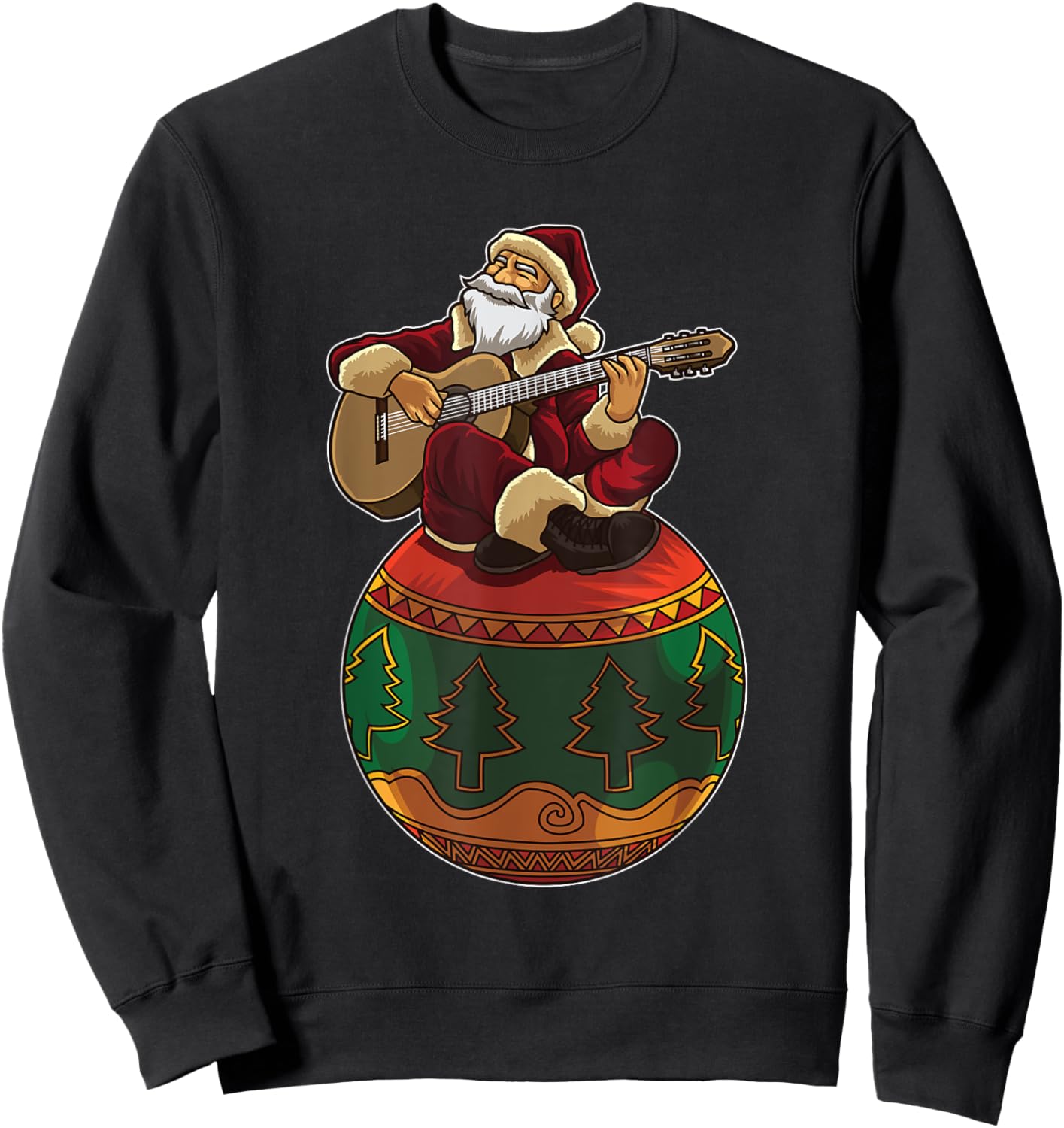 Santa Claus Plays Guitar On An Xmas Ornament Sweatshirt - Sweatshirt | Black