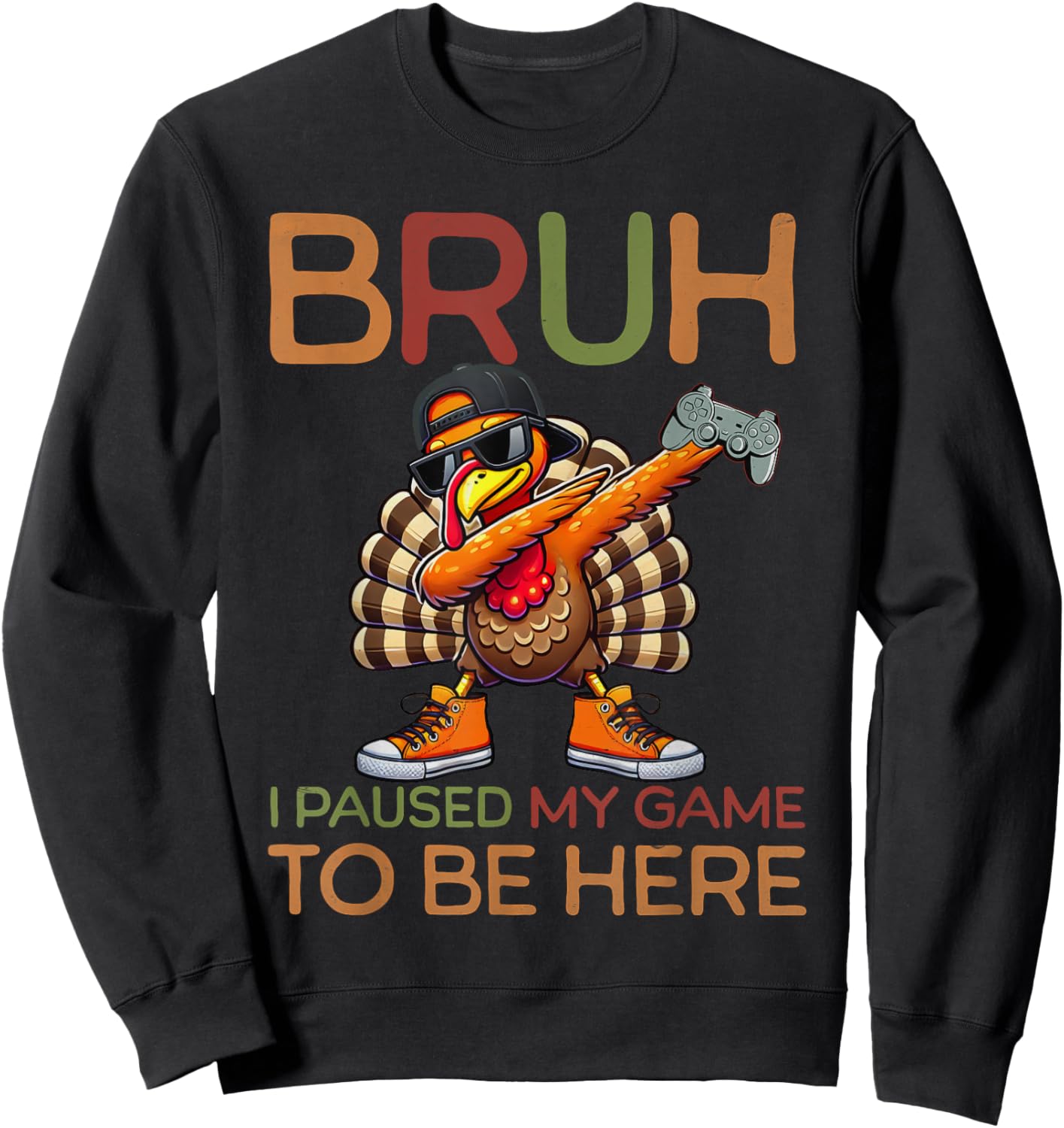 Bruh I Paused My Game To Be Here Thanksgiving Kid Boys Gamer Sweatshirt - Sweatshirt | Black