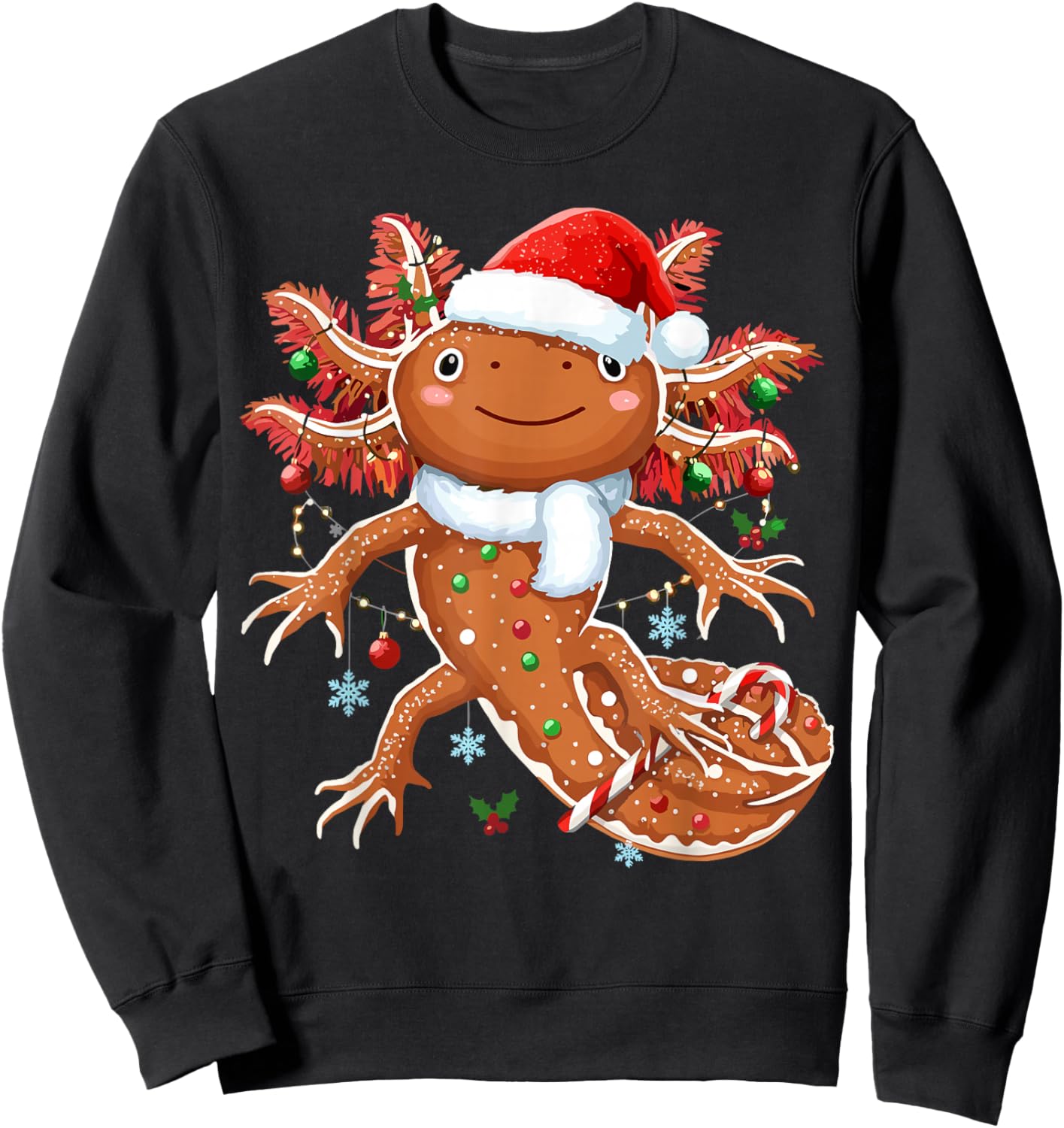 Gingerbread Axolotl Christmas Xmas Sweatshirt - Sweatshirt | Black