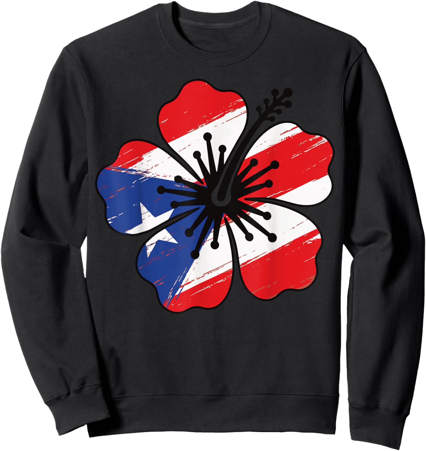 Hibiscus Puerto Rico Flag Boricua Sweatshirt - Sweatshirt | Black