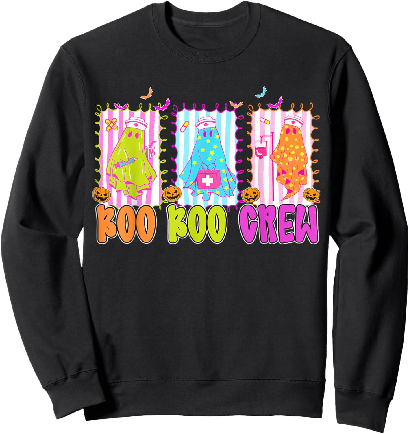 Preppy Boo Crew Registered Nurse Night Shift Ghost Halloween Sweatshirt - Sweatshirt | Black