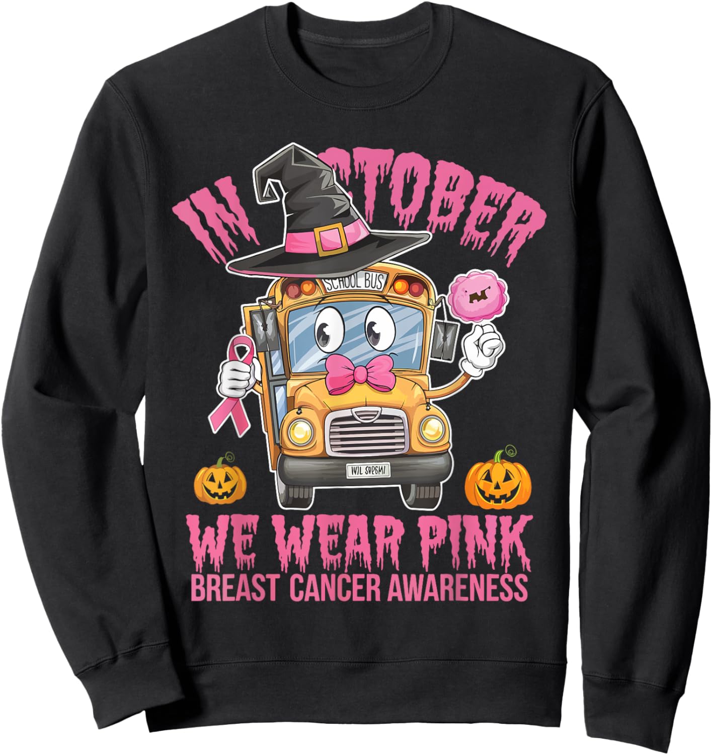 In October We Wear Pink School Bus Sweatshirt - Sweatshirt | Black