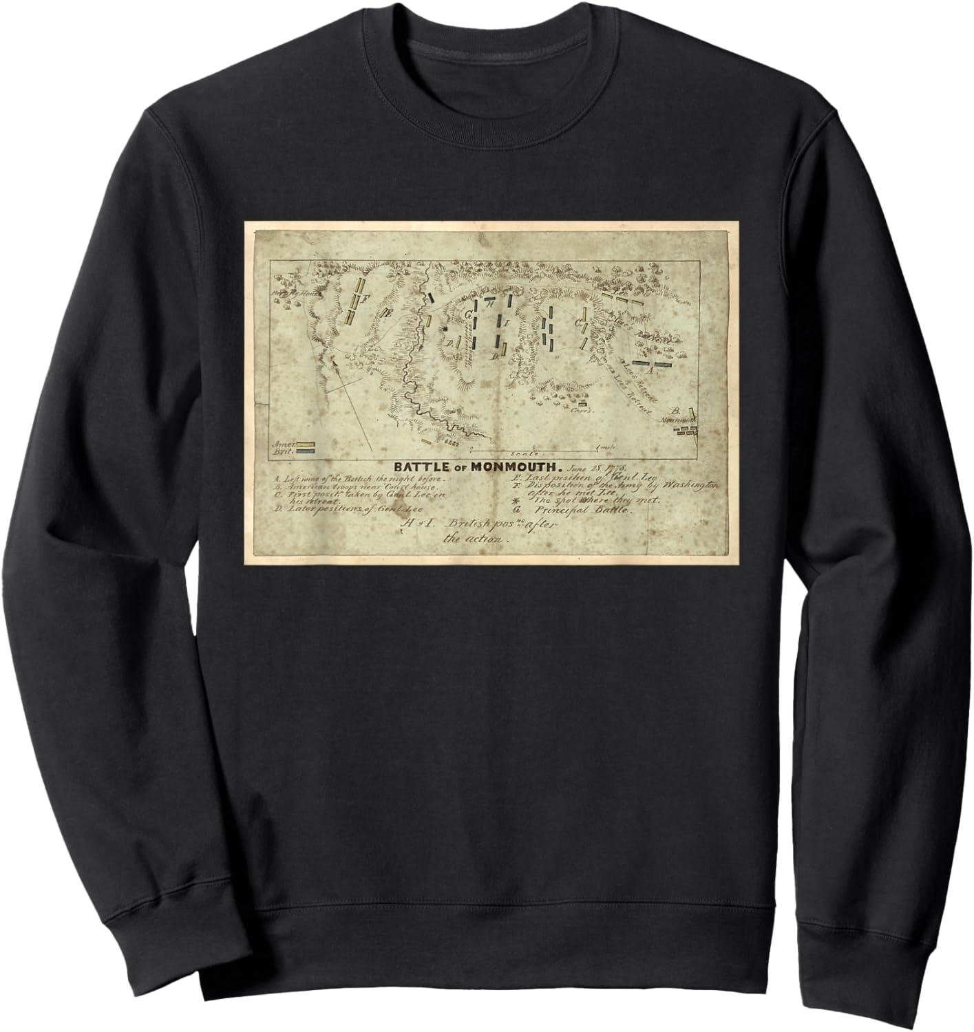 Battle of Monmouth Map (1778) Sweatshirt - Sweatshirt | Black