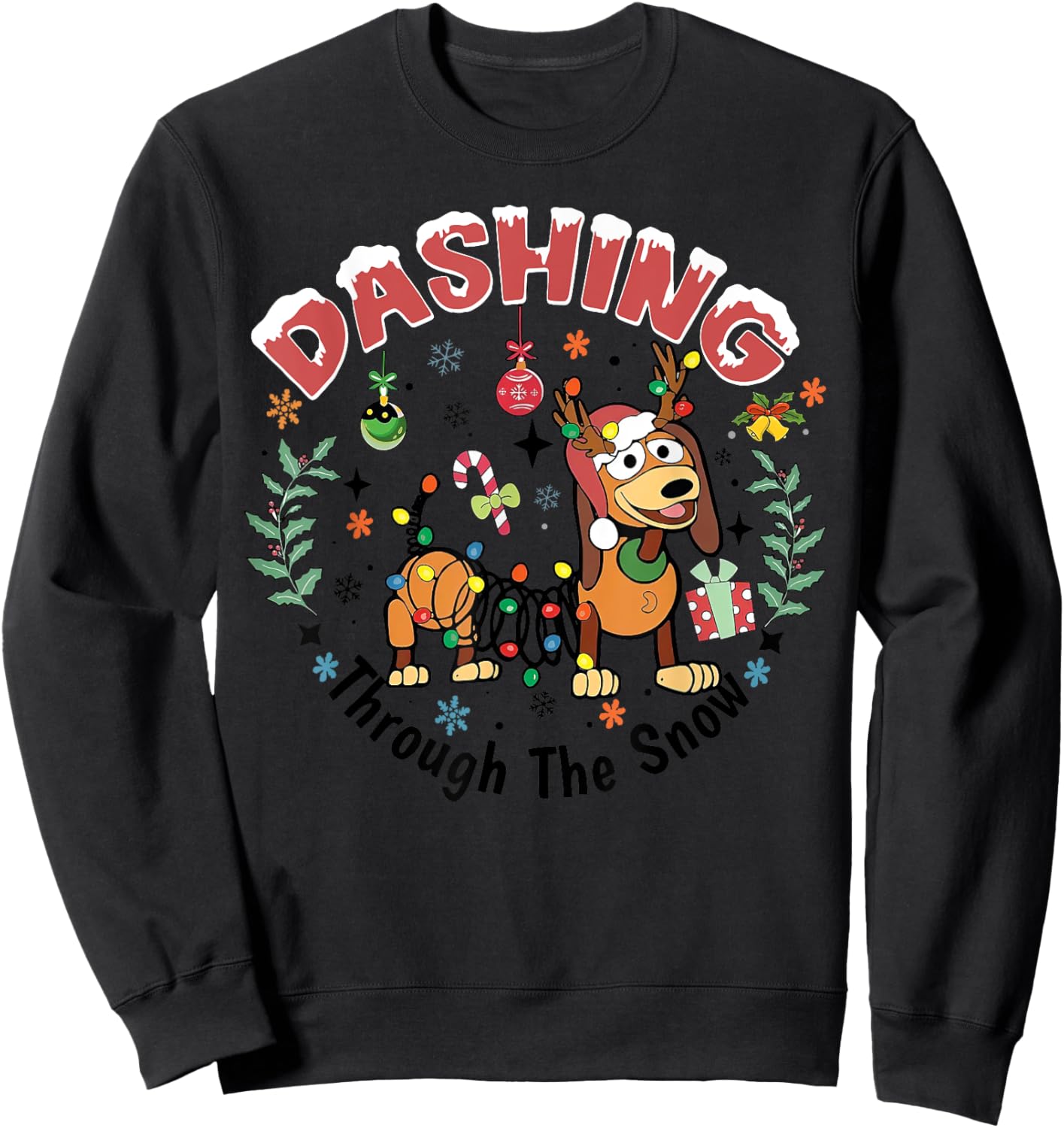 Dashing Through The Snow Funny Dachshund Dog Christmas Light Men Women Sweatshirt - Sweatshirt | Black