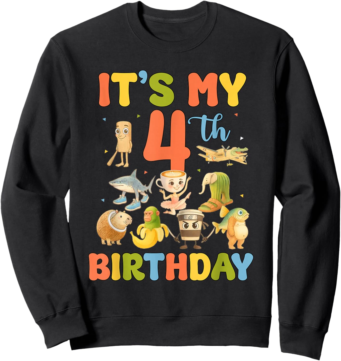 It's My 4th Birthday Boy Italian Brainrot Meme 4 Year Old Sweatshirt - Sweatshirt | Black