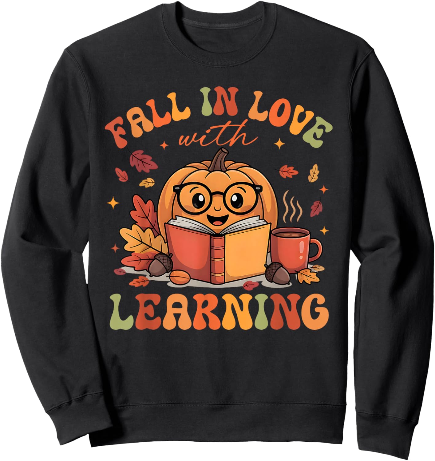 Fall in Love with Learning Autum Thanksgiving Teacher Kids Sweatshirt - Sweatshirt | Black