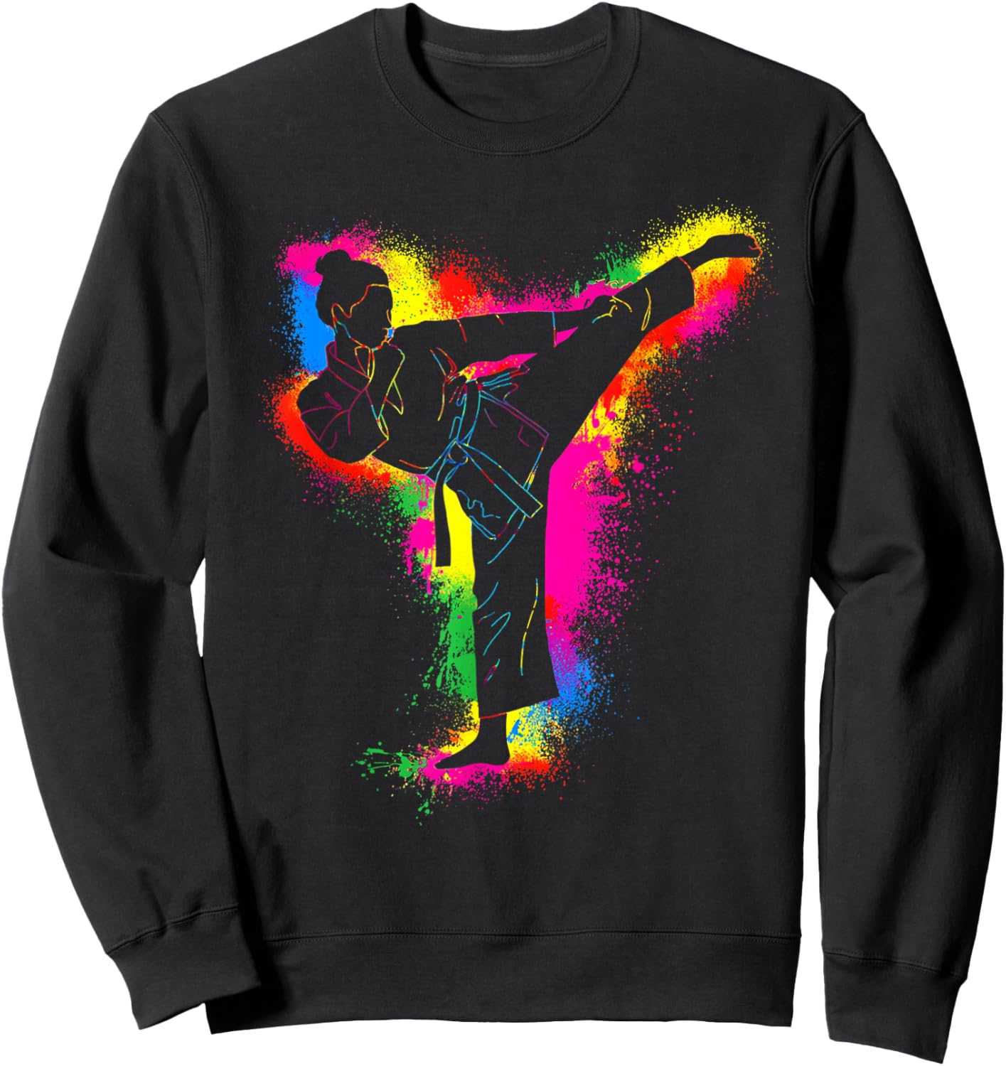 Kids Colorful Taekwondo Martial Arts Women Girl Karate Kick Sweatshirt - Sweatshirt | Black
