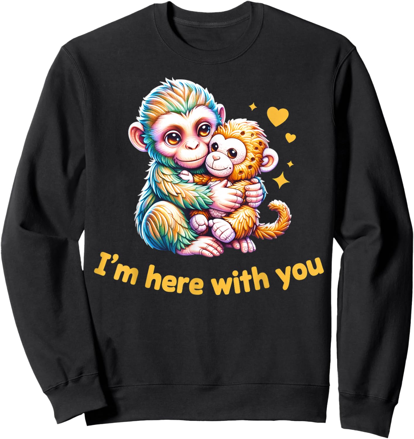 I'm Here with You Cute Baby Monkey Punch Sweatshirt - Sweatshirt | Black