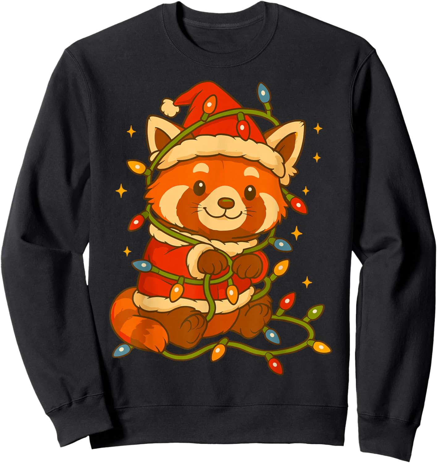 Red Panda with Christmas Lights and Costume Sweatshirt - Sweatshirt | Black