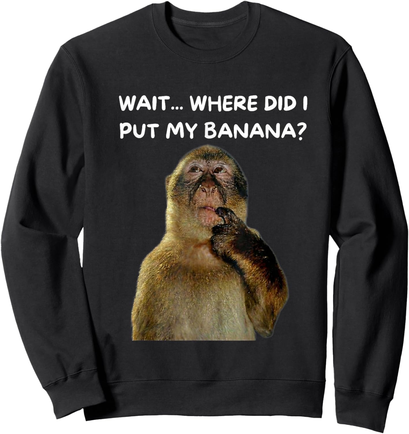 Thinking Monkey Meme Joke Humor Sweatshirt - Sweatshirt | Black
