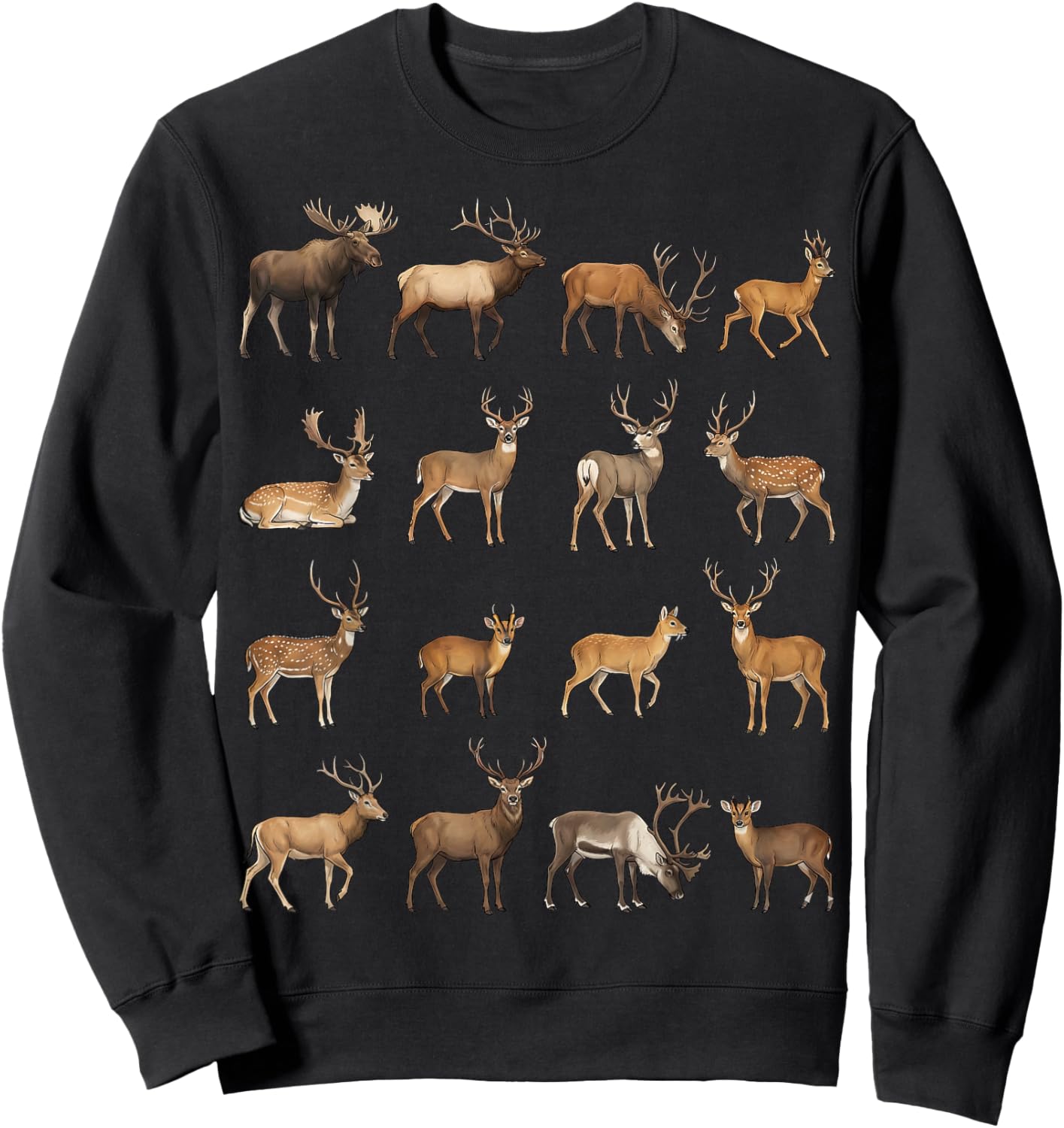 Types of Deer Species Wildlife Science Boys Girls Kids Sweatshirt - Sweatshirt | Black