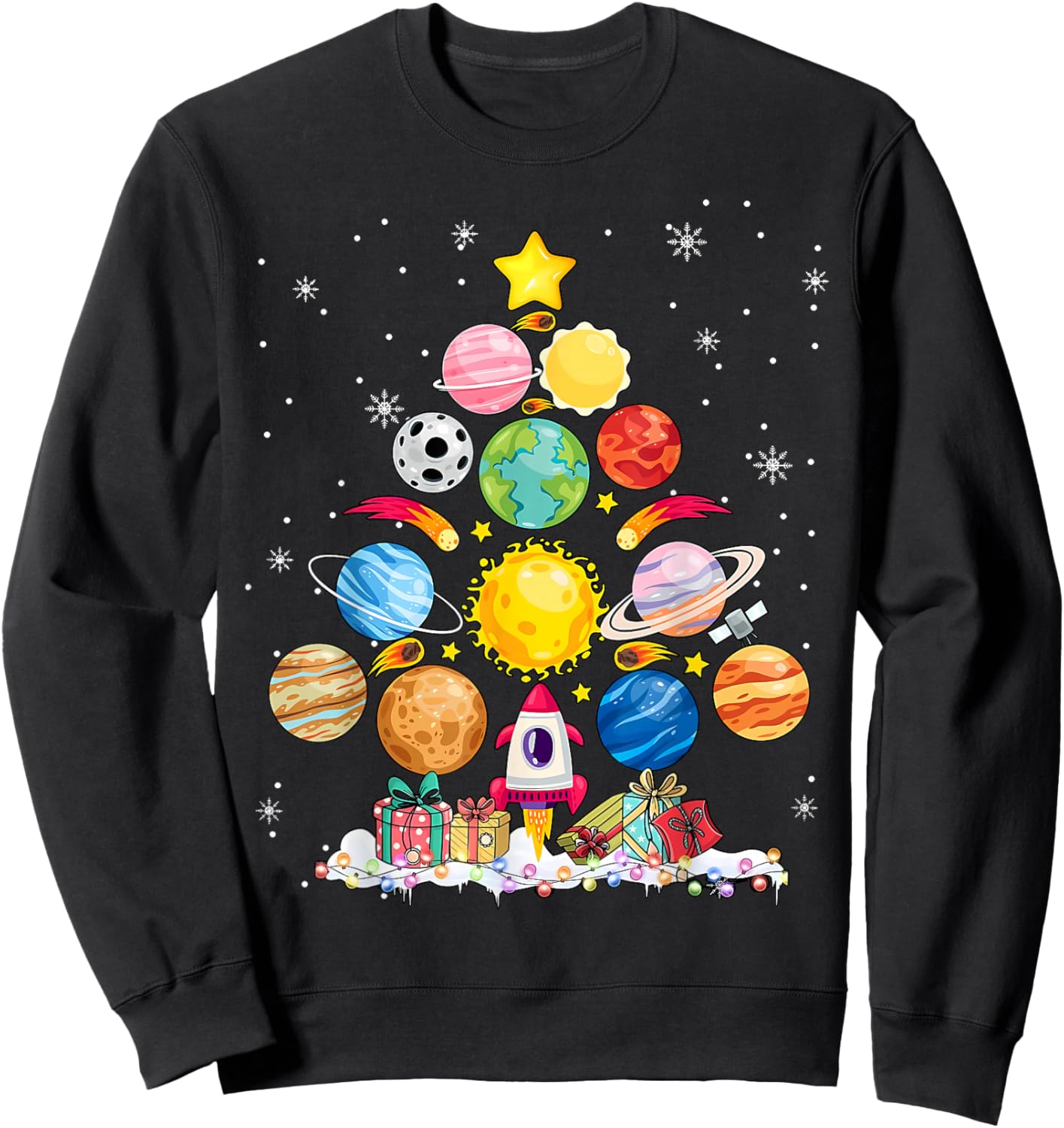 Solar System Christmas Tree Planet Astronomy Science Teacher Sweatshirt - Sweatshirt | Black