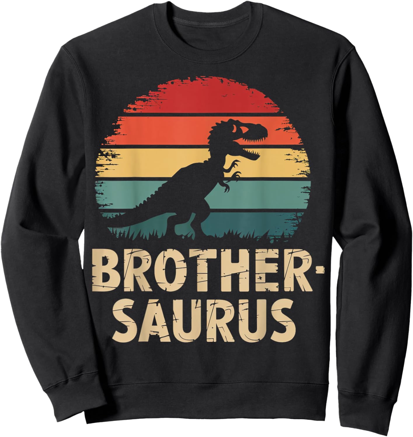 Retro Brothersaurus Dinosaur Rainbow Sunset T-Rex Design Sweatshirt - Sweatshirt | Black