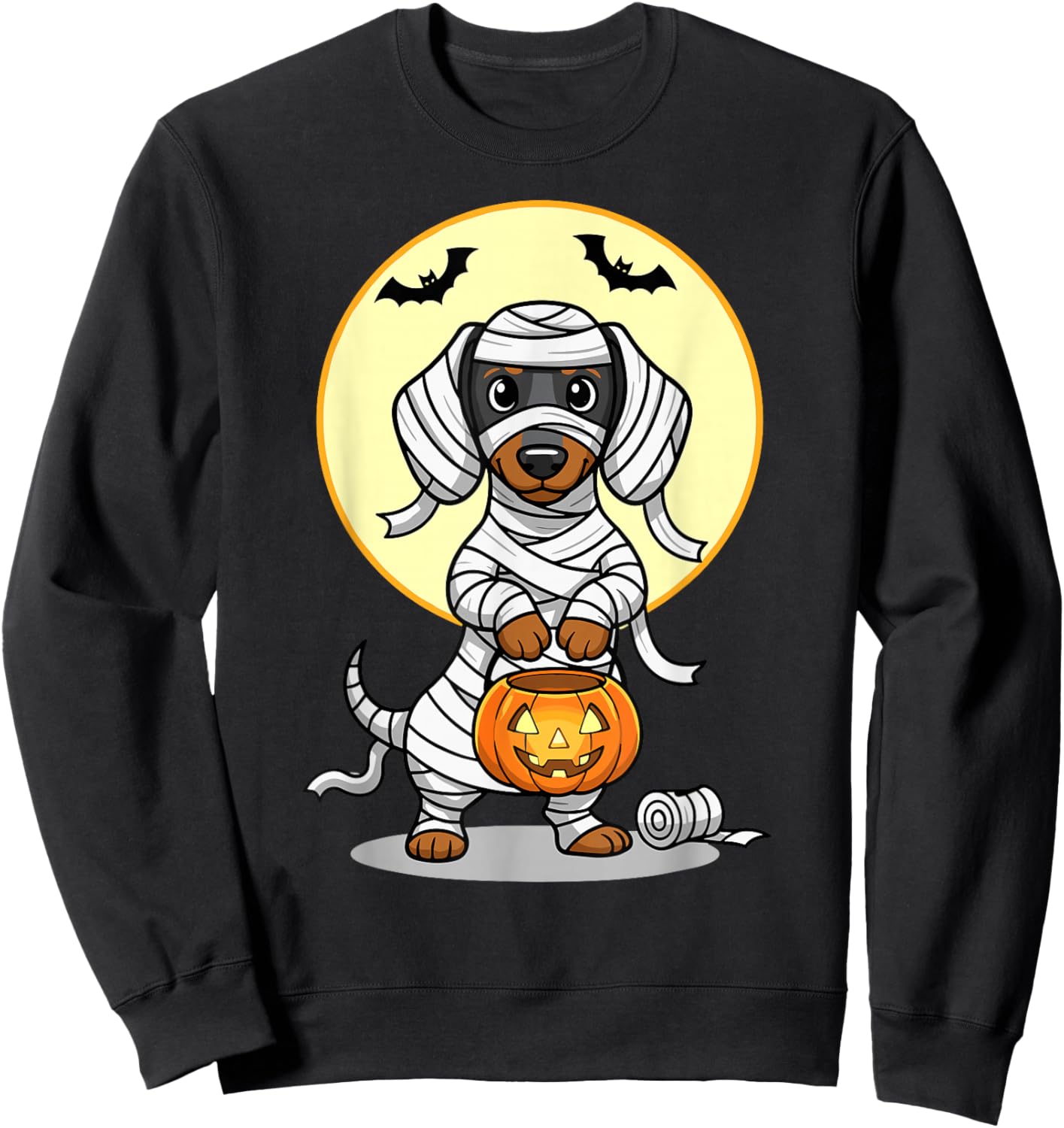 Dachshund Mummy Halloween Trick Or Treat Pumpkin Sweatshirt - Sweatshirt | Black