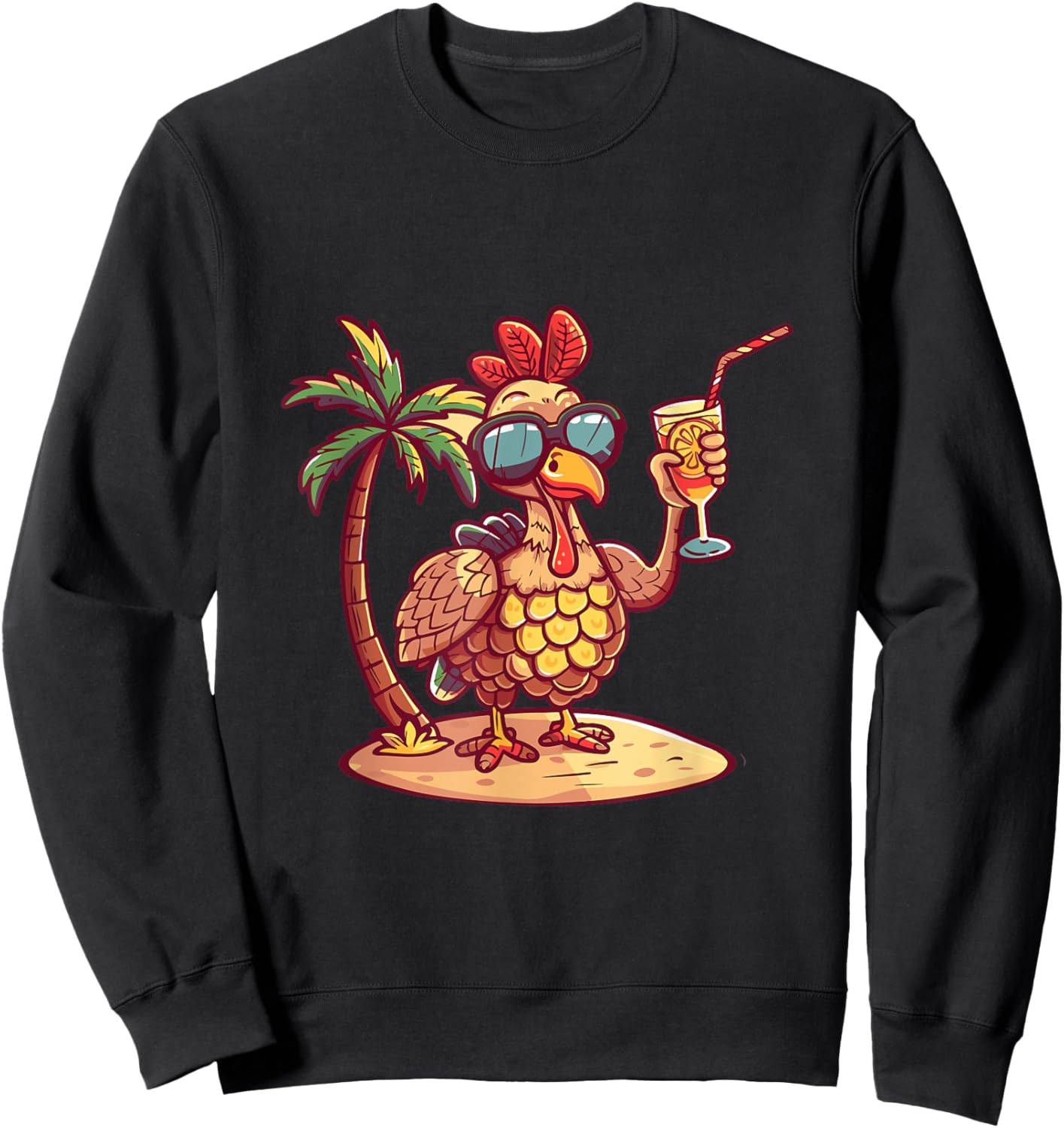 Cute Turkey On Vacation Summer Party Women Kids Sweatshirt - Sweatshirt | Black