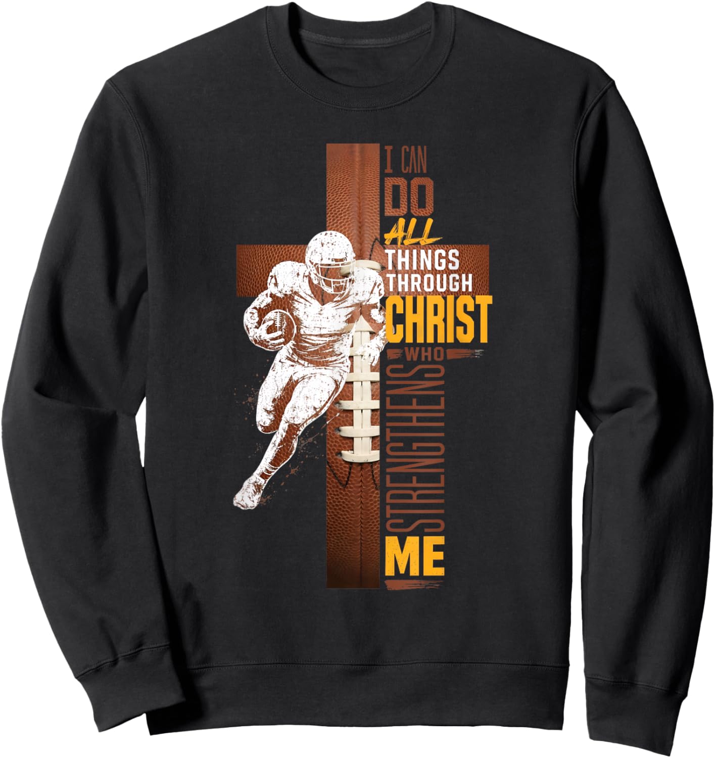 Christian Football Cross Athlete Faith Scripture Bible Verse Sweatshirt - Sweatshirt | Black