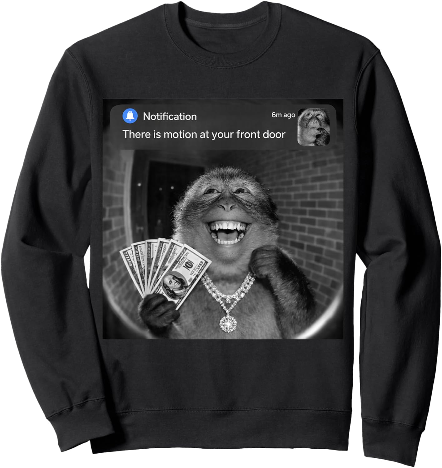 Funny Thinking Monkey with Motion Meme Brainrot Sweatshirt - Sweatshirt | Black