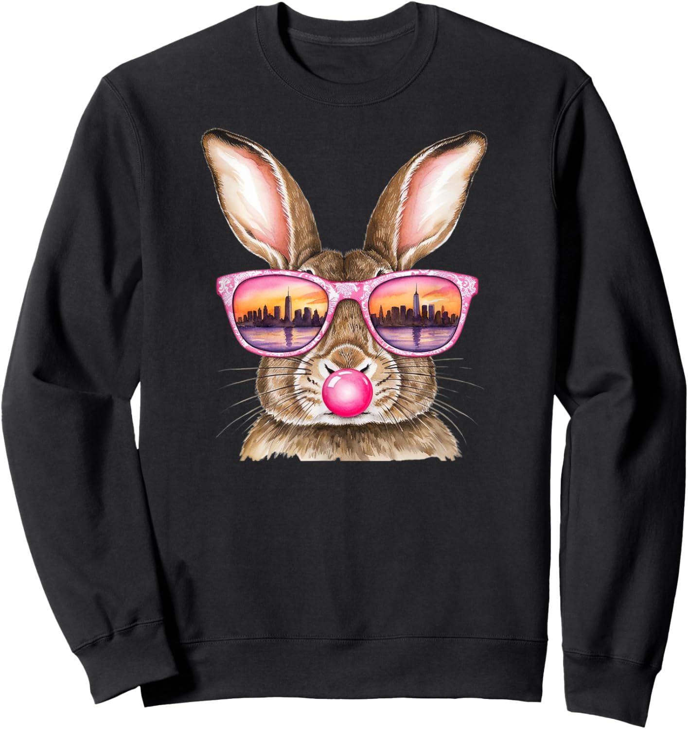 Rabbit Glasses NYC Skyline New York City Watercolor Design Sweatshirt - Sweatshirt | Black