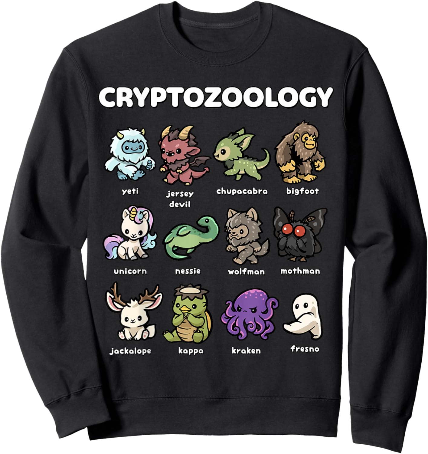 Cute Cryptozoology Creatures Kawaii Mythical Beasts Sweatshirt - Sweatshirt | Black
