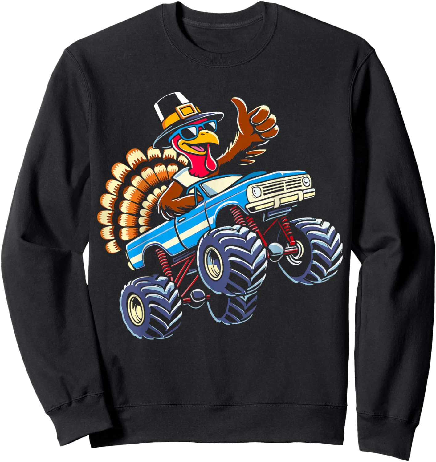 Turkey riding monster truck for boys kids thanksgiving Sweatshirt - Sweatshirt | Black
