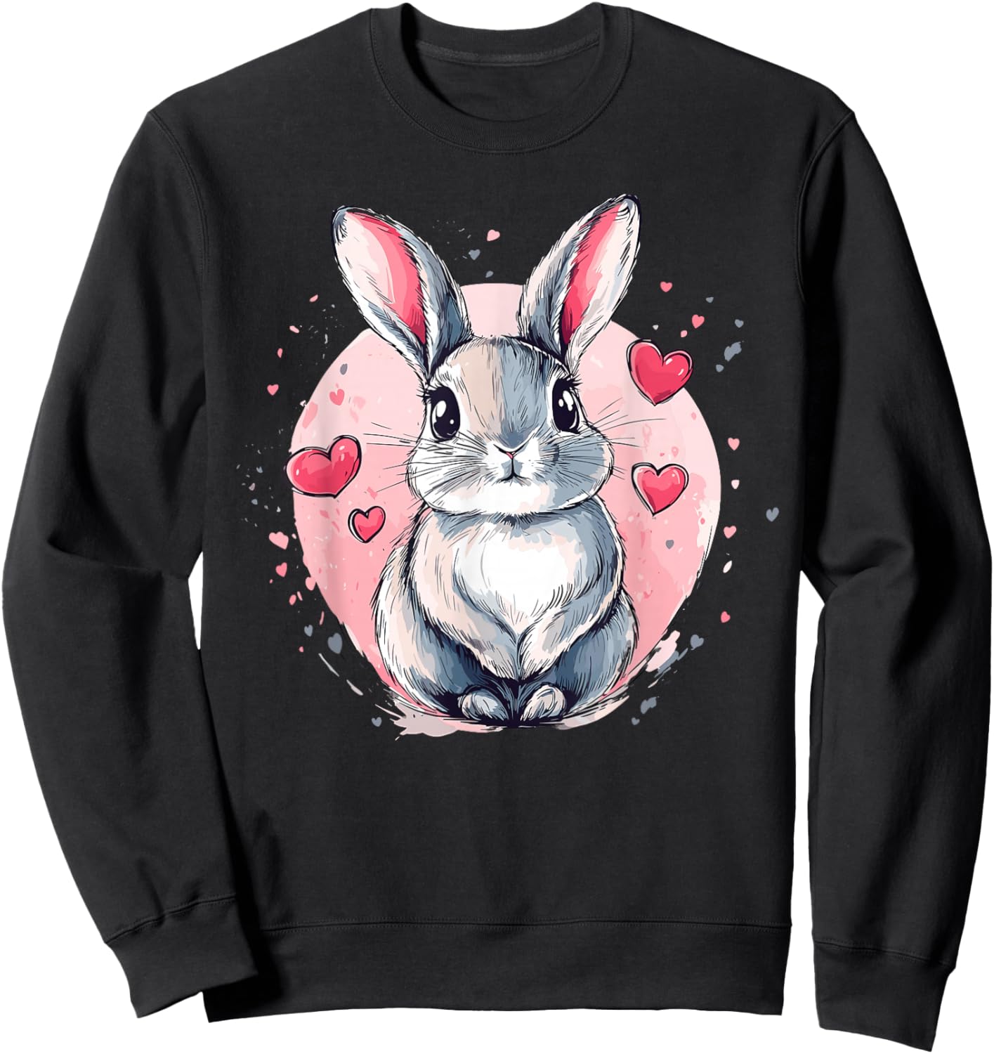 Bunny Surrounded By Pink Hearts Sweatshirt - Sweatshirt | Black