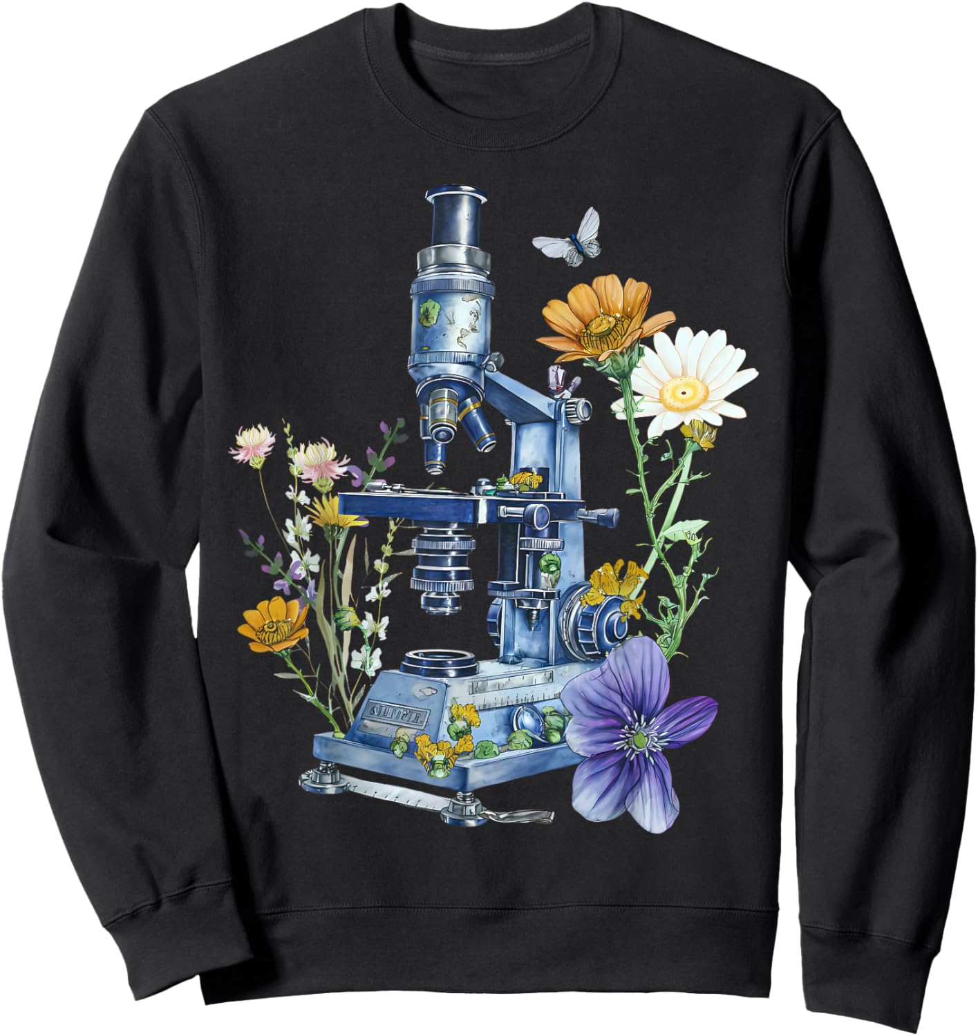 Medical Laboratory Technician Chemistry Floral Microscope Science Butterfly - Adults, Black, Small, Short Sleeve Sweatshirt - Sweatshirt | Black