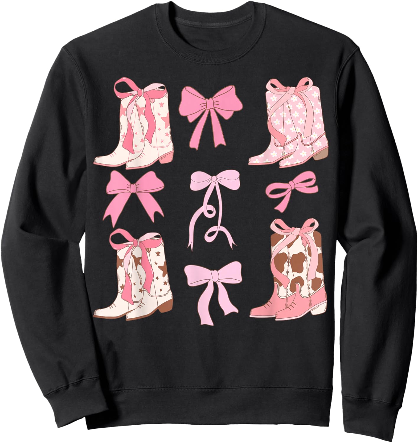 Coquette Cowgirl Boots with Bows Y2K Teen Girls Top Sweatshirt - Sweatshirt | Black