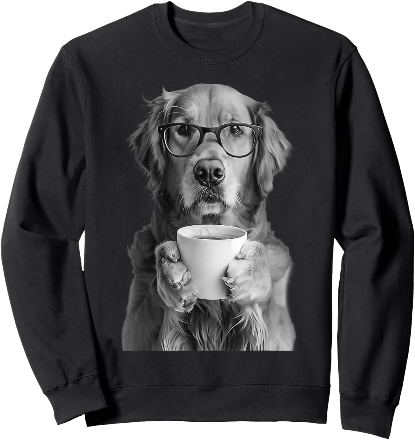 Golden Retriever Drinking Coffee with Glasses Funny Dog Meme Sweatshirt - Sweatshirt | Black