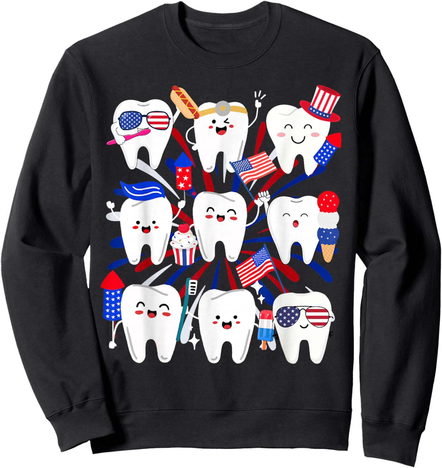 Happy 4th July American Dental Squad Funny Dental Assistant Sweatshirt - Sweatshirt | Black