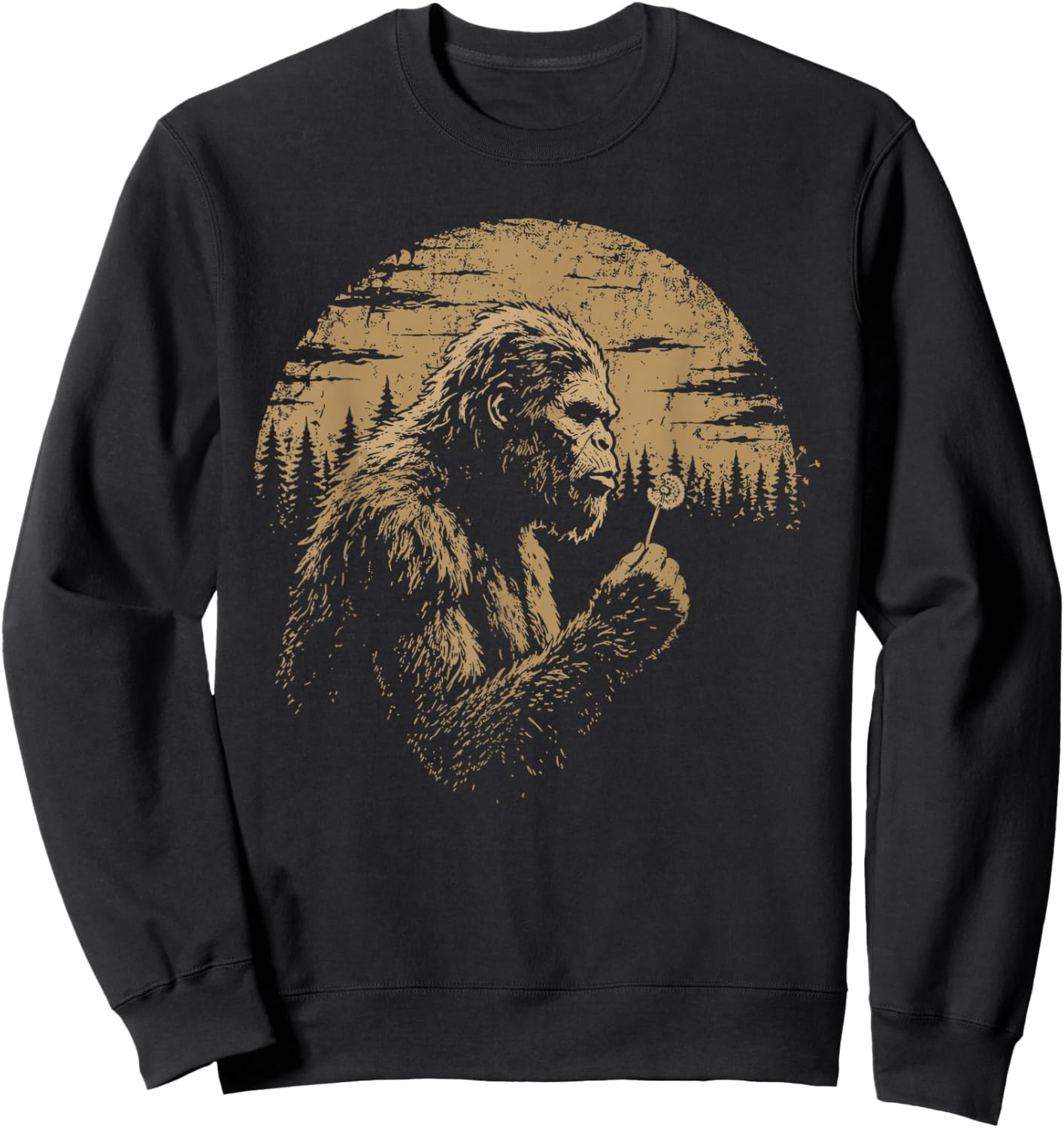 Blowing Wishes Funny Bigfoot Blowing Dandelion Vintage Art Sweatshirt - Sweatshirt | Black