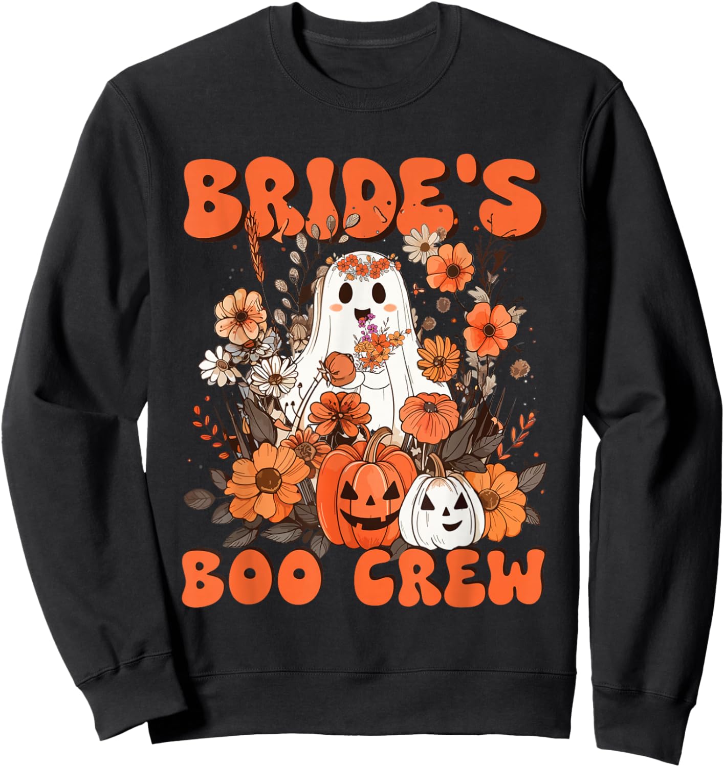 Bride's Boo Crew Floral Ghost Bachelorette Wedding Halloween Sweatshirt - Sweatshirt | Black