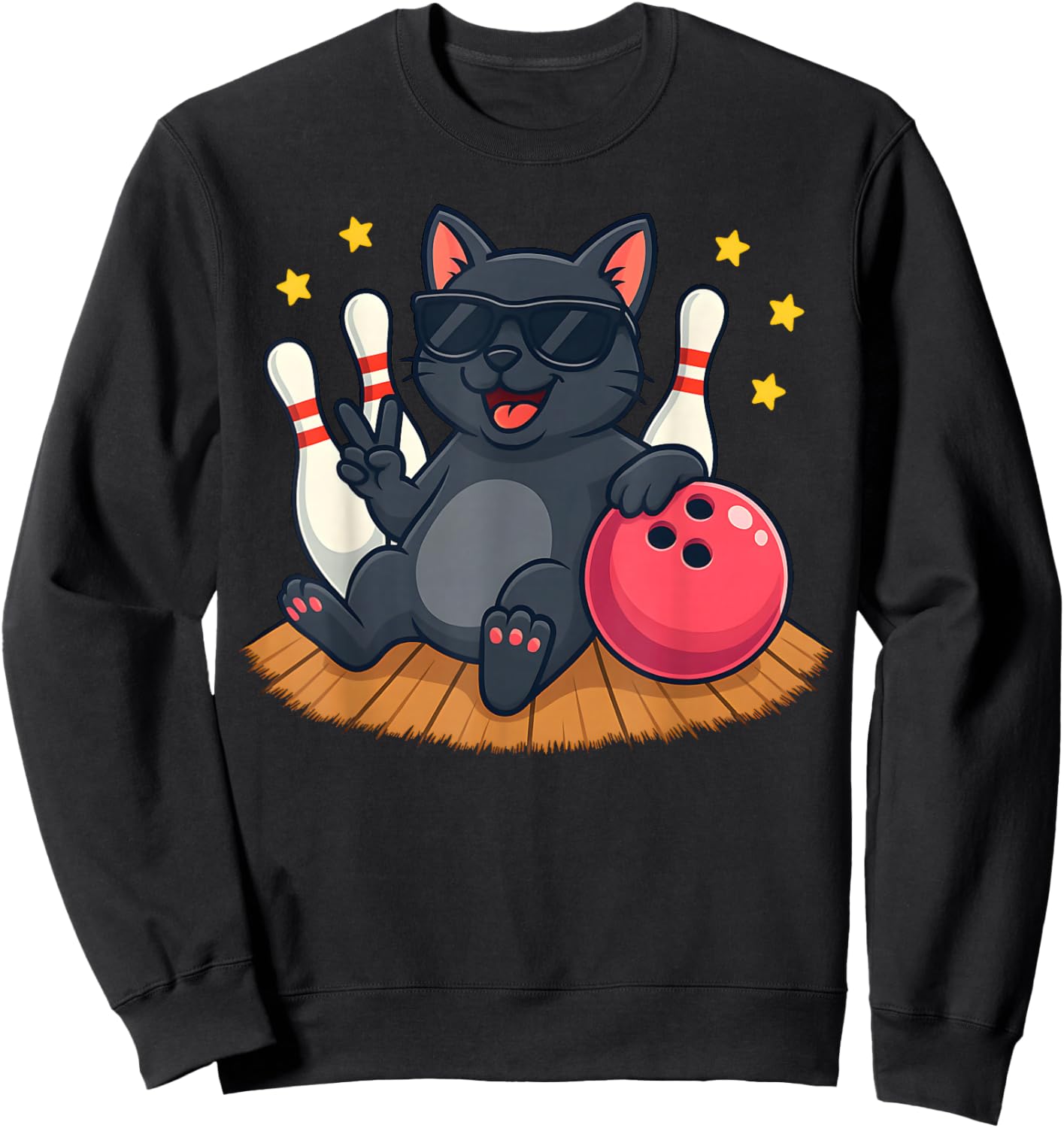 Cute Black Cat Bowling Funny Sunglasses Strike Halloween Sweatshirt - Sweatshirt | Black