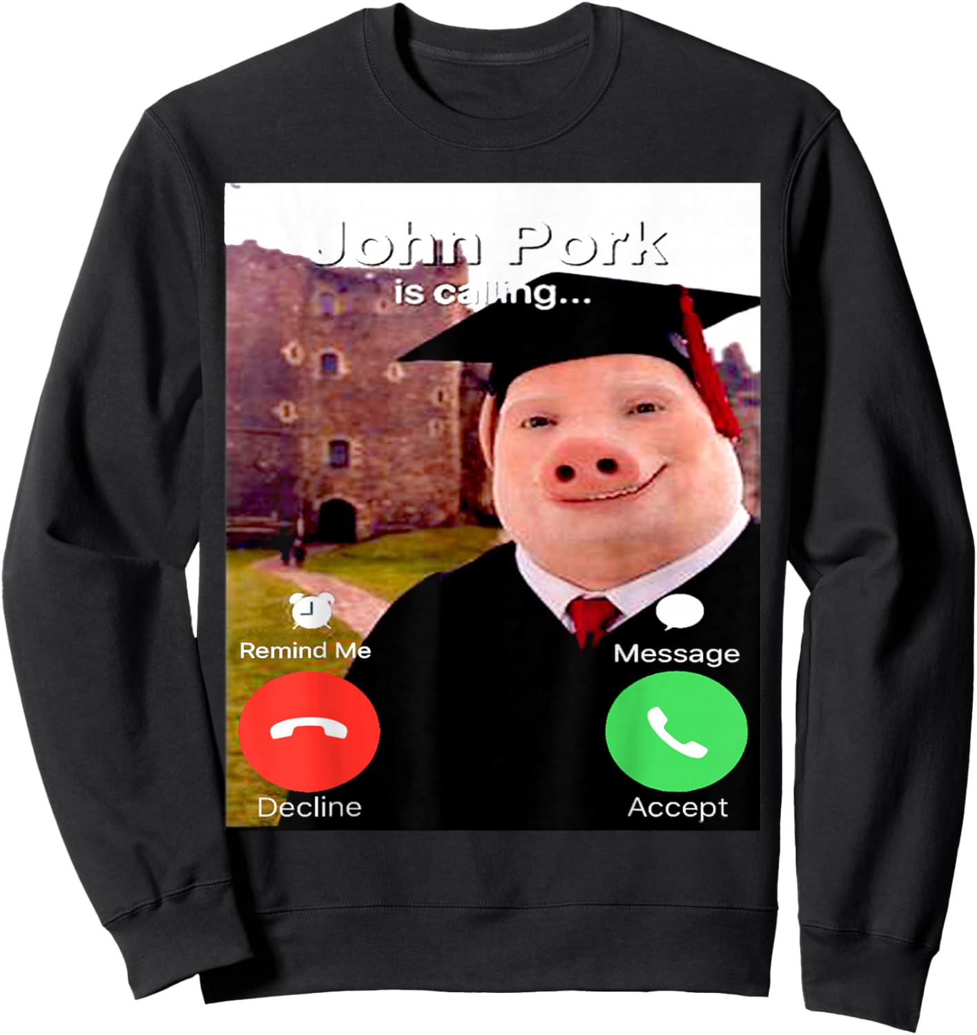 Meme Graduation Day Funny John Pork is Calling Brainrot Sweatshirt - Sweatshirt | Black