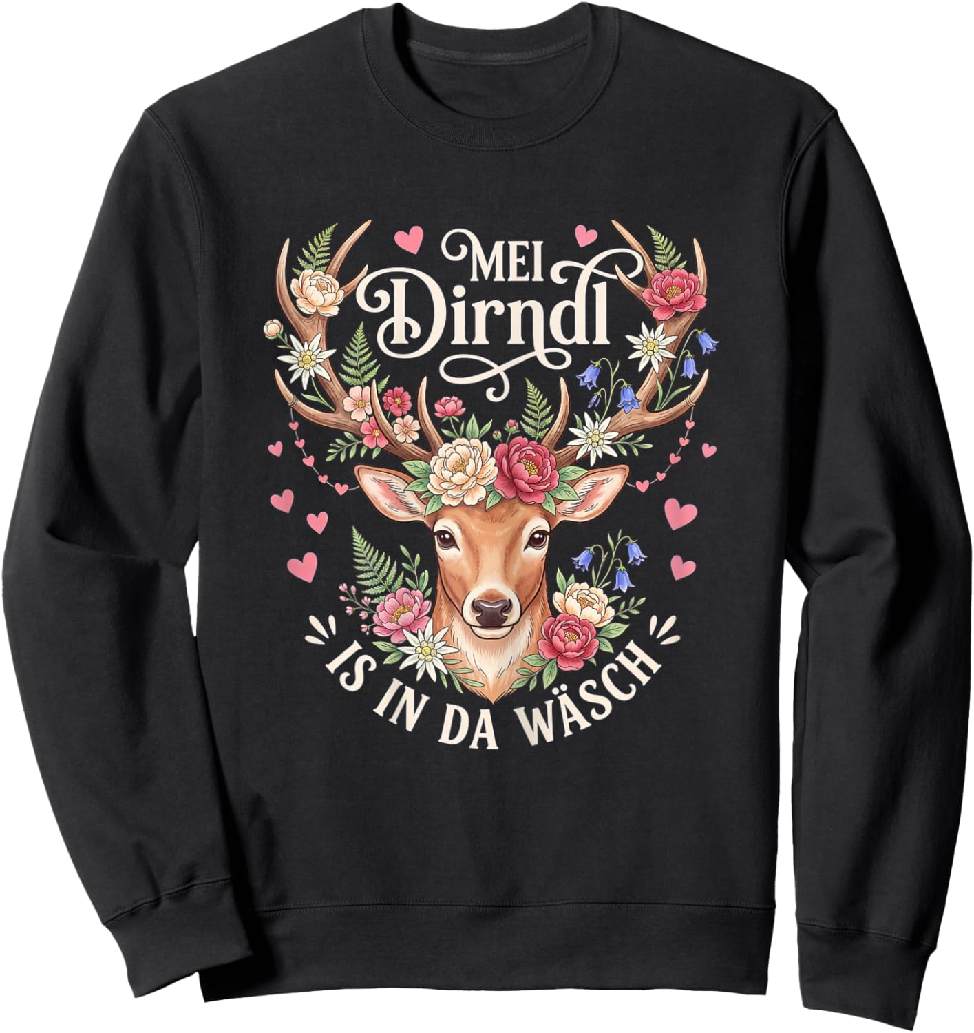 Trachtenshirt Damen Passend für Oktoberfest Damen Trachten Sweatshirt - Sweatshirt | Black
