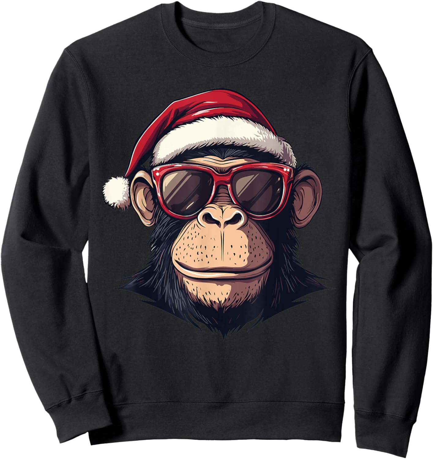 Monkey Santa Hat chimpanzee Monkey Lovers Christmas Pajama Sweatshirt - Sweatshirt | Black