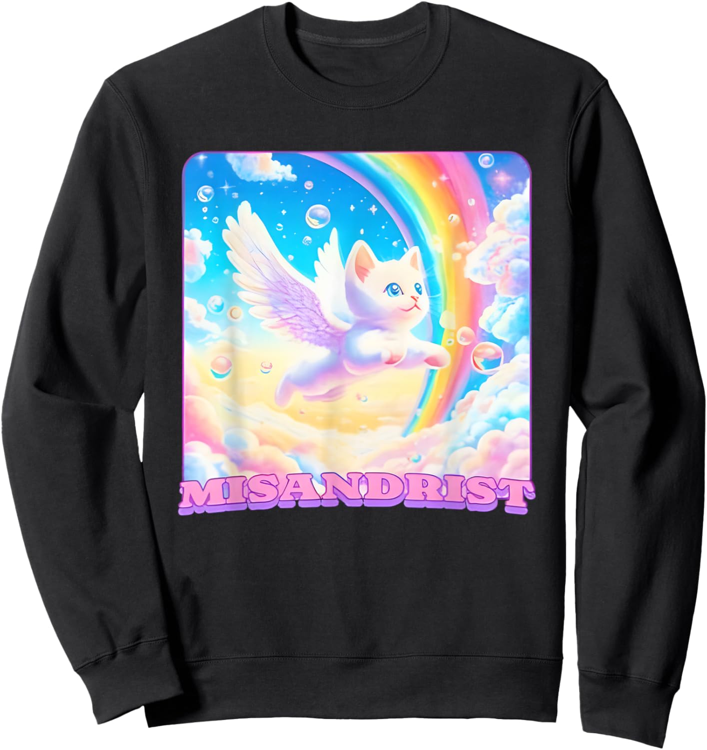 Misandrist Cat Wings Rainbow Sweatshirt - Sweatshirt | Black