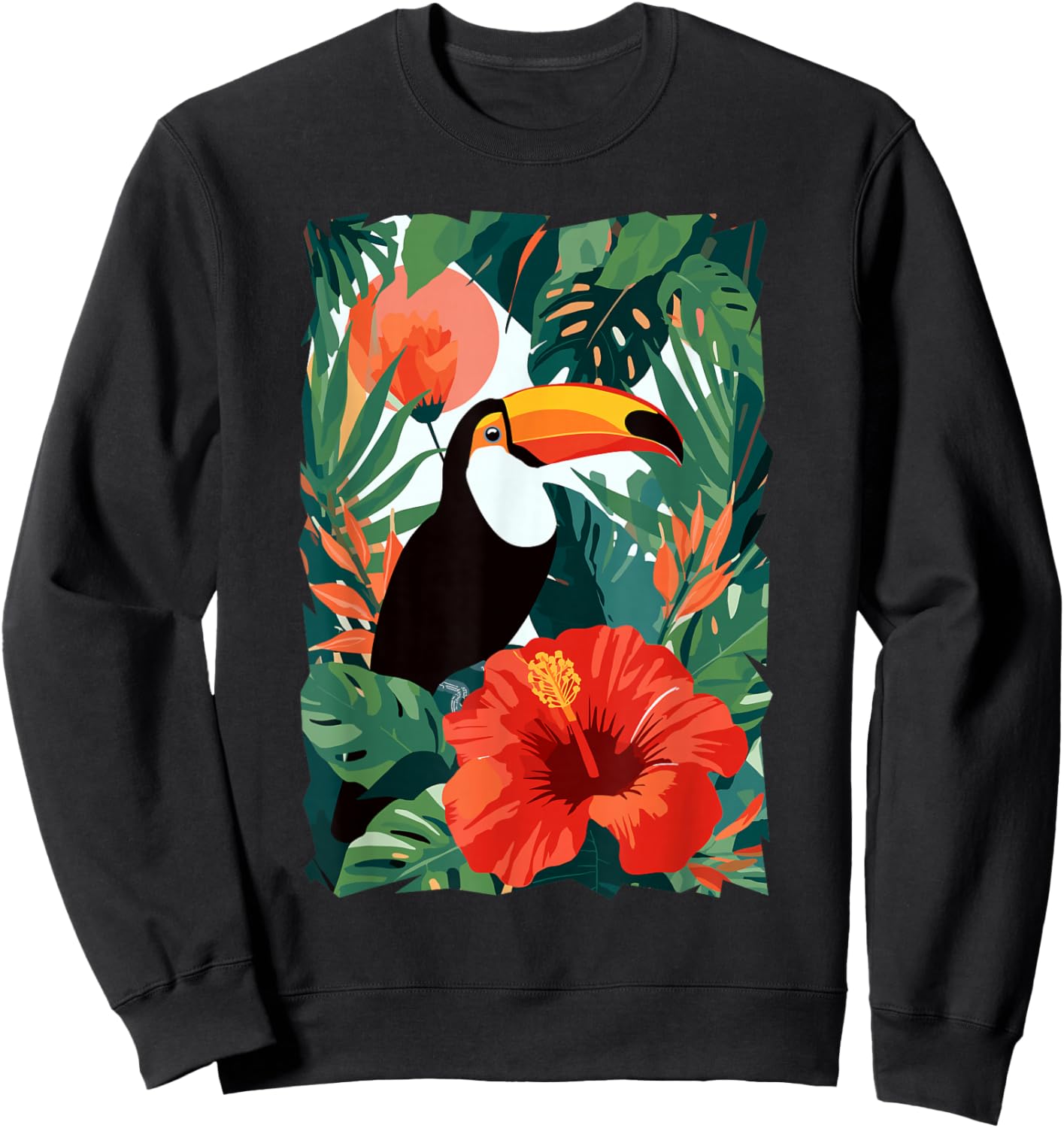 Bird Toucan Tropical Jungle Paradise Hibiscus Wild Sweatshirt - Sweatshirt | Black