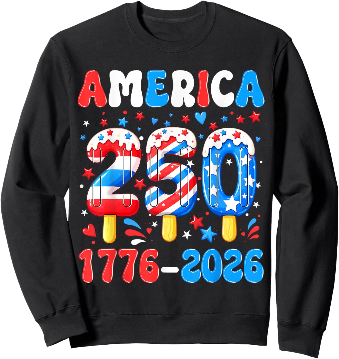 250 Years America 1776-2026 Ice Cream 4th of July Boy Kids Sweatshirt - Sweatshirt | Black