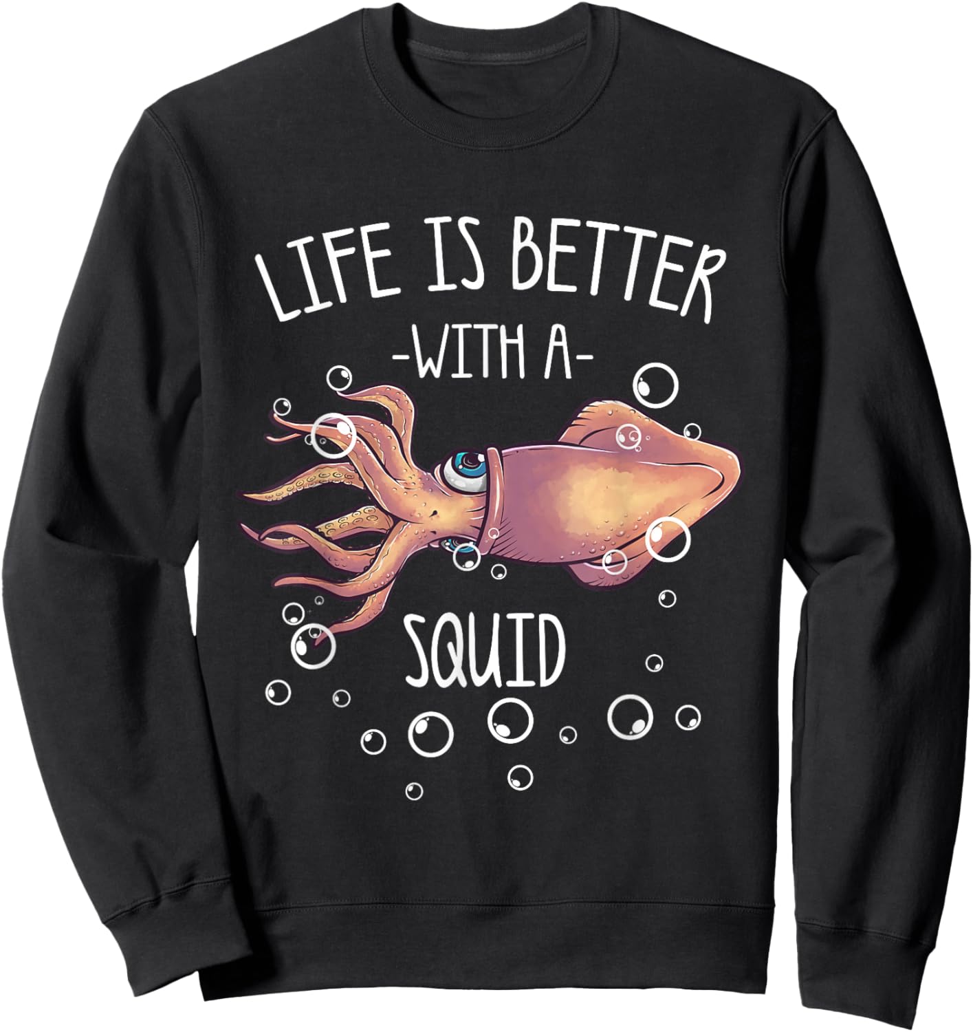 Best Squid Art Women Kids Adult Octopus Lover Squid Sweatshirt - Sweatshirt | Black