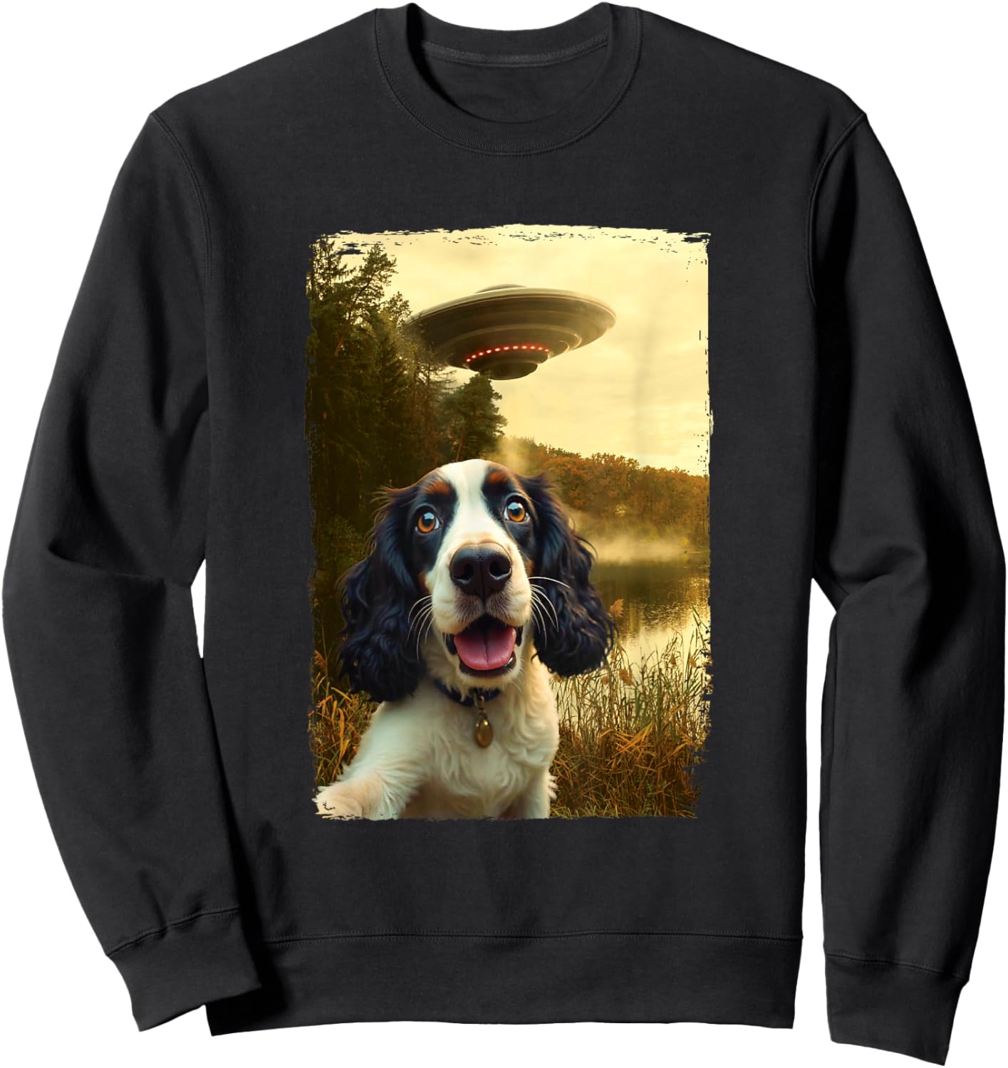 Funny English Cocker Spaniel Dog UFO Encounter Selfie Aliens Sweatshirt - Sweatshirt | Black