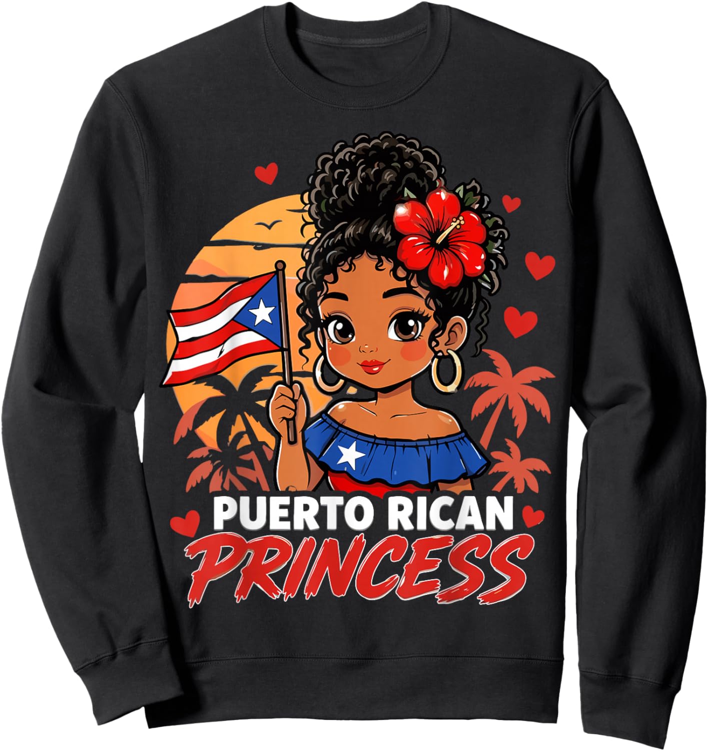 Puerto Rico Hispanic Heritage Cute Puerto Rican Princess Sweatshirt - Sweatshirt | Black