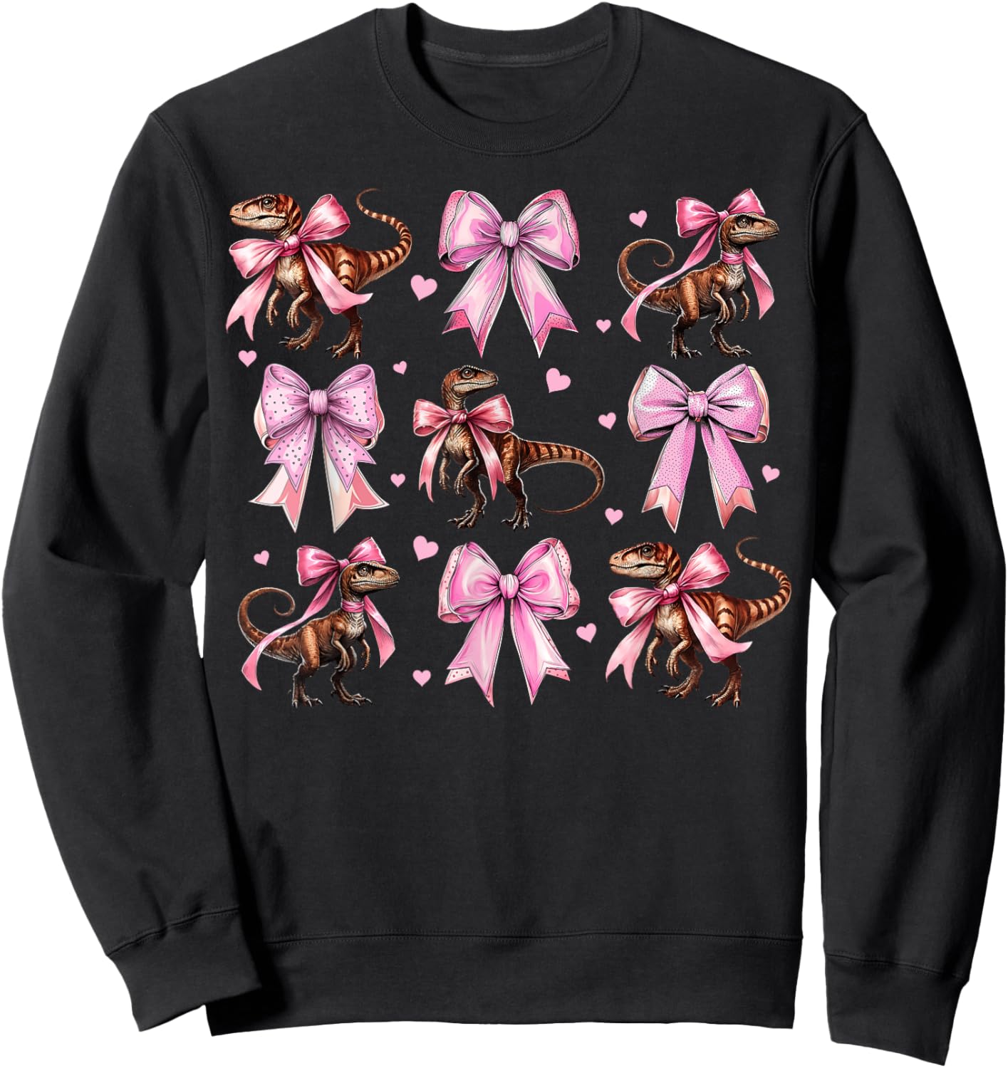 Coquette Bow Velociraptor Dinosaur Girl Mom Pink Mothers Day Sweatshirt - Sweatshirt | Black