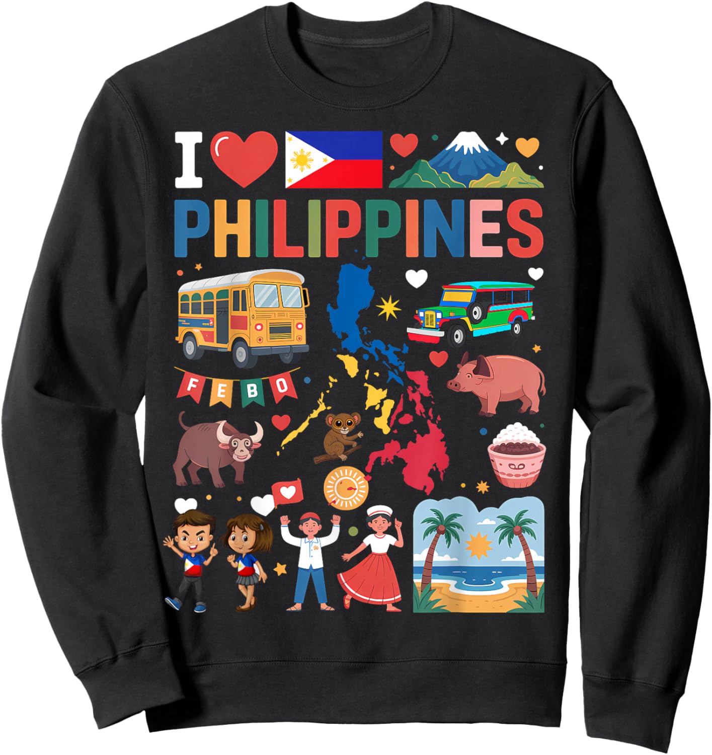 I Love Philippines Proud Filipino Roots Sweatshirt - Sweatshirt | Black