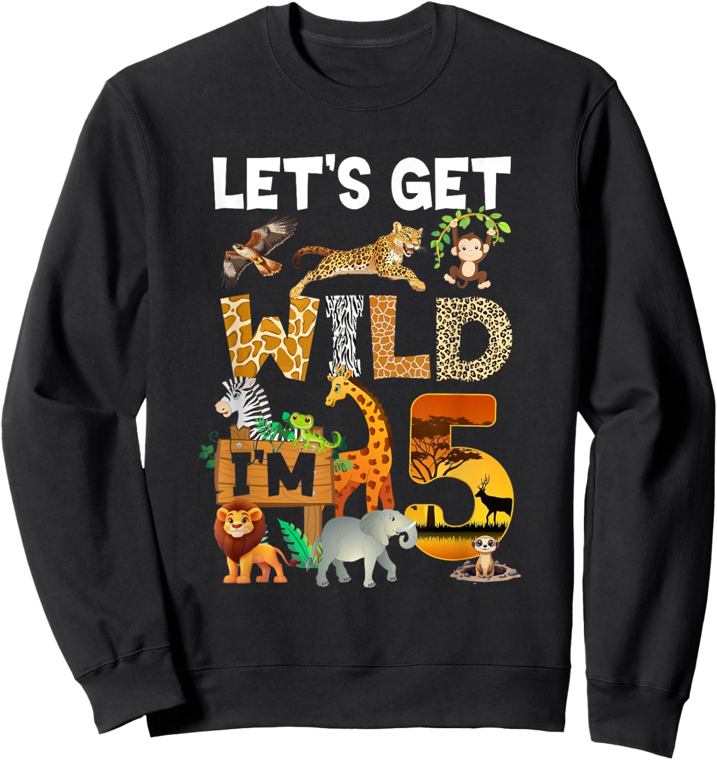 5 Year Old Zoo Birthday Safari Jungle Animal 5Th Bday Sweatshirt - Sweatshirt | Black