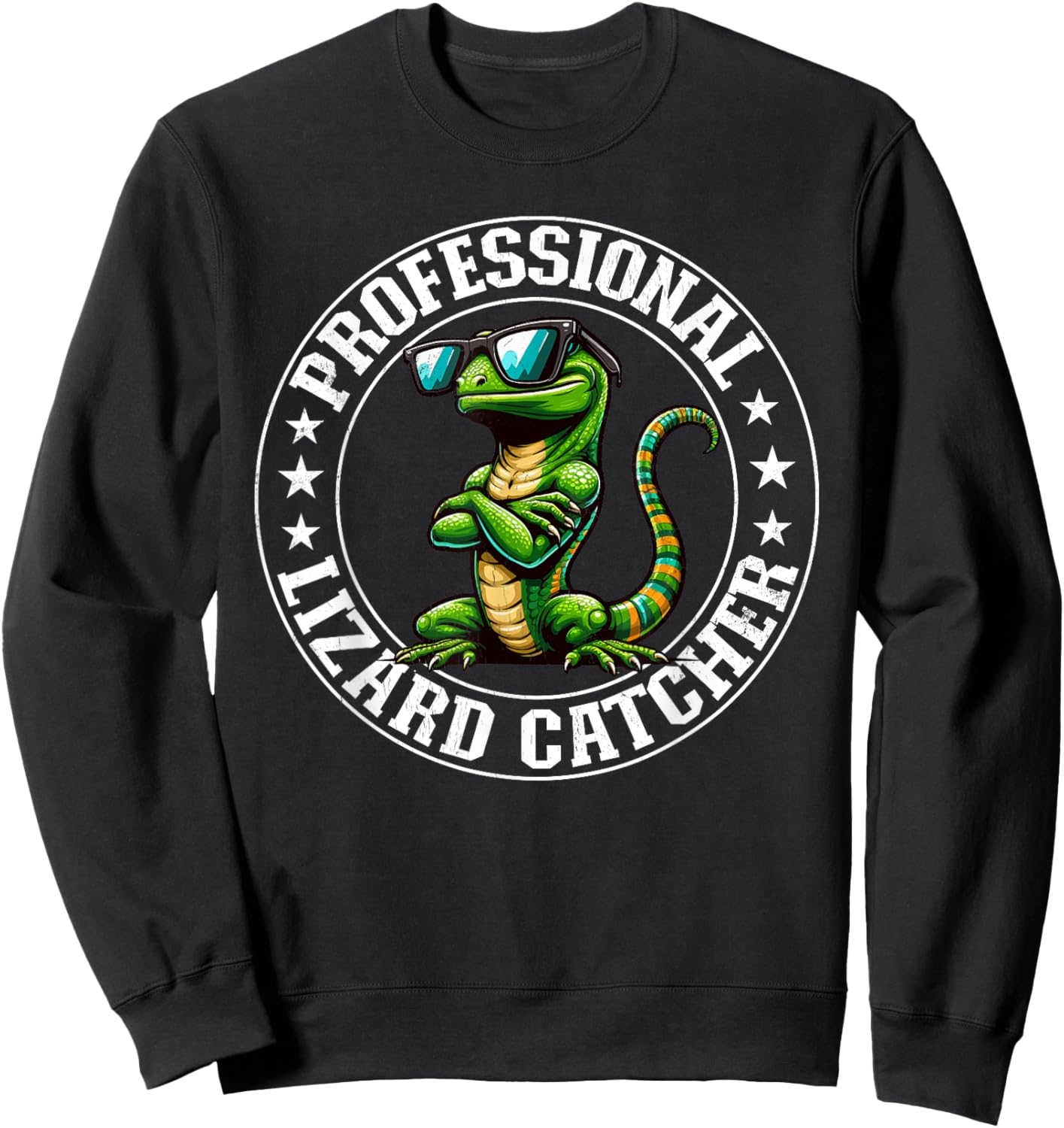 Professional Lizard Catcher Funny Retro Gecko Lizard Hunter Sweatshirt - Sweatshirt | Black
