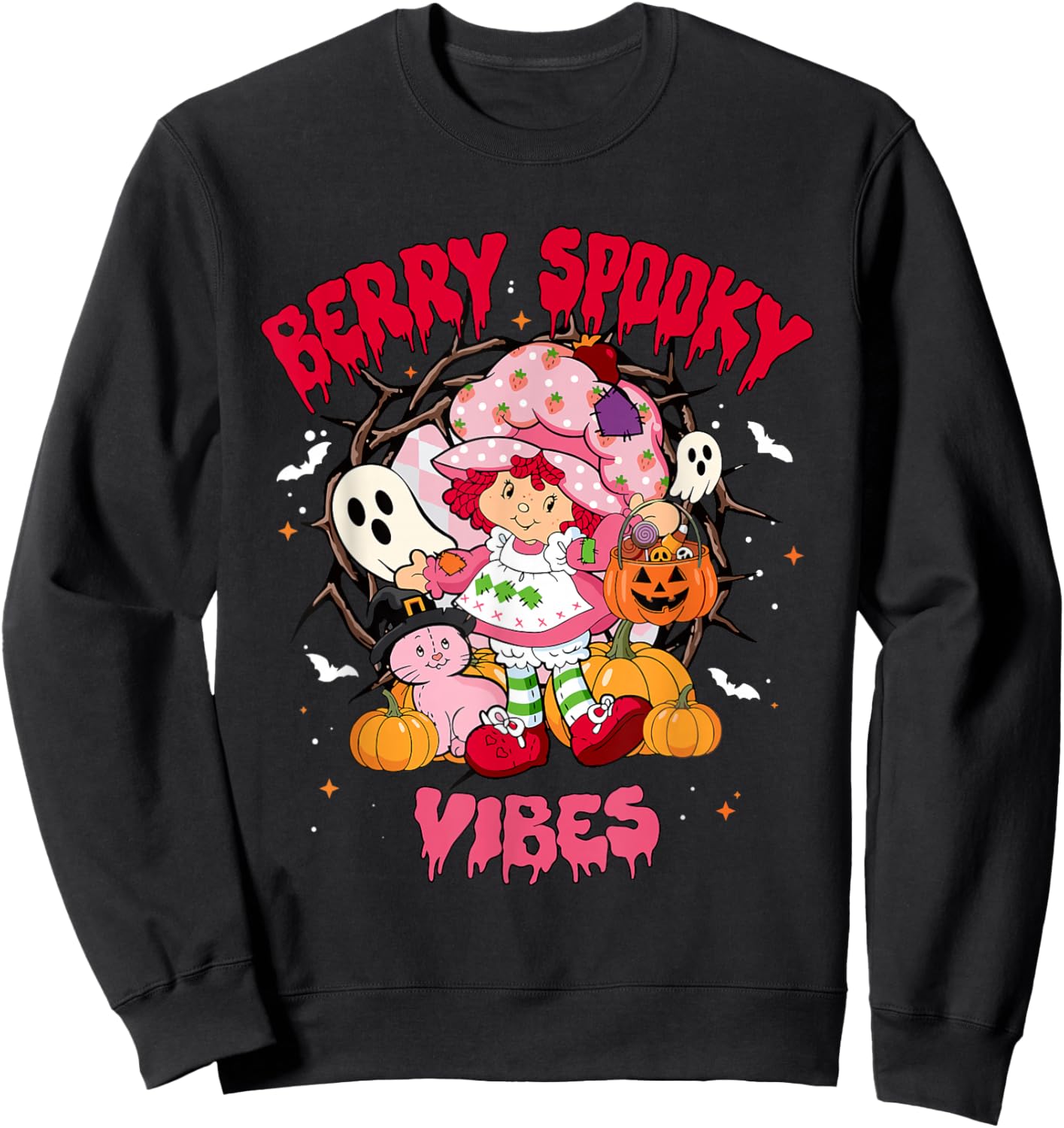 Berry Spooky Vibes Halloween Strawberry Ghost Girls Spooky Sweatshirt - Sweatshirt | Black