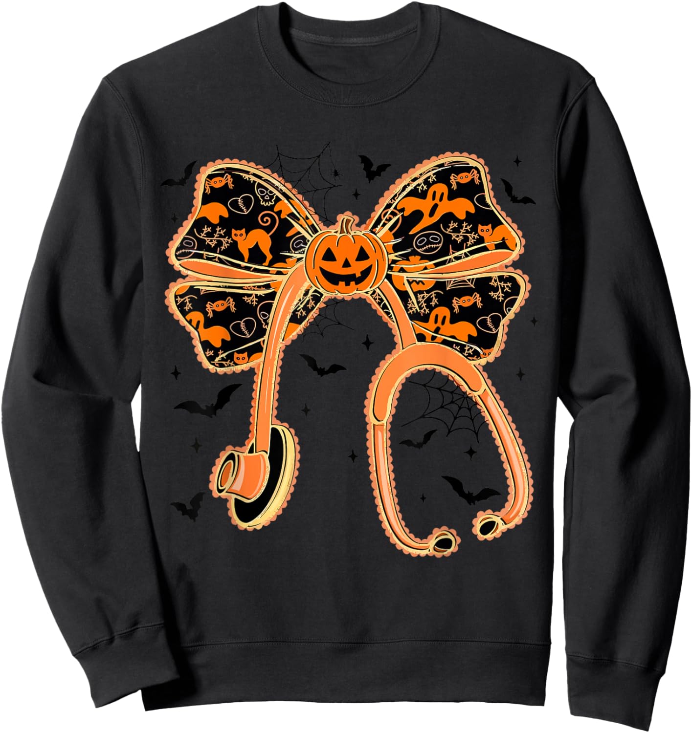 Stethoscope Nurse Halloween Nurse Spooky Coquette Pumpkin Sweatshirt - Sweatshirt | Black