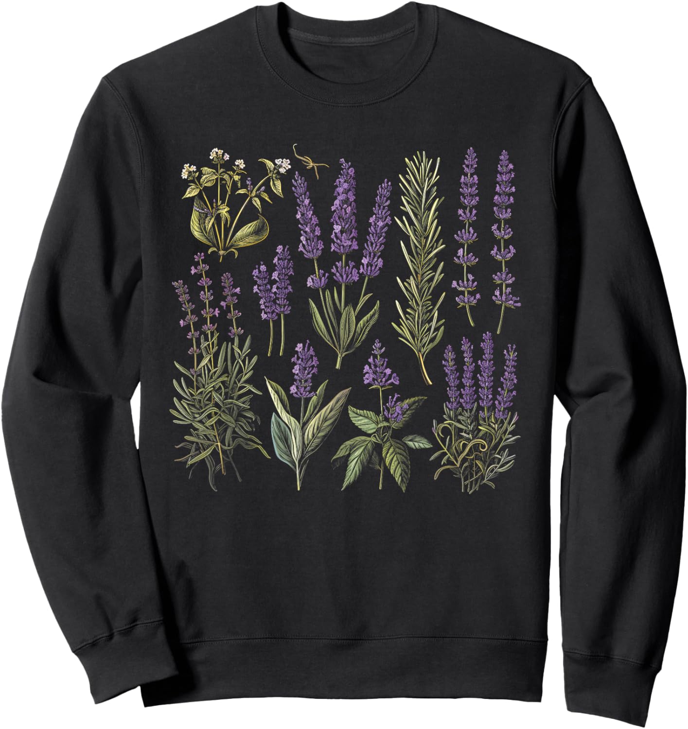 Vintage Botanical Lavender Flower Girl Cute Floral Plant Mom Sweatshirt - Sweatshirt | Black