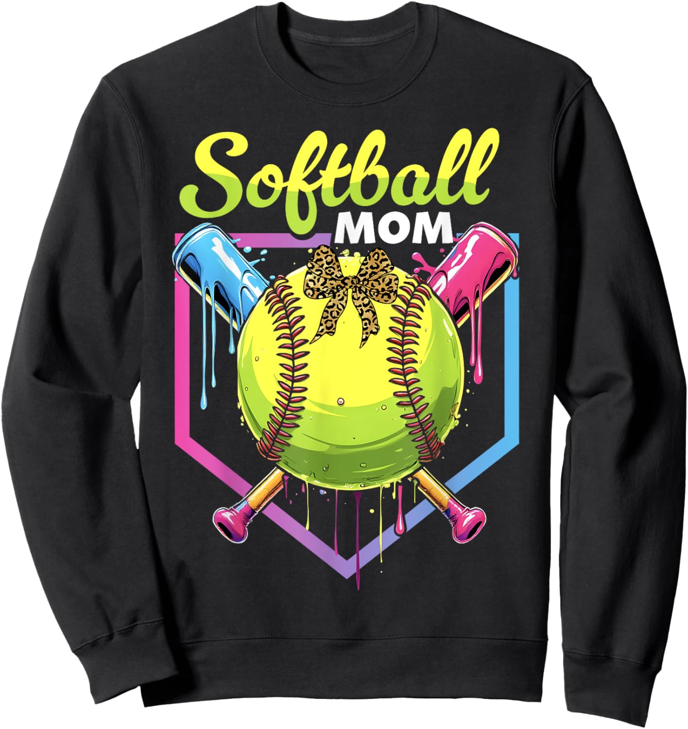 Softball Drip Mom Ice Cream Softball Mama Bow Mother's Day Sweatshirt - Sweatshirt | Black
